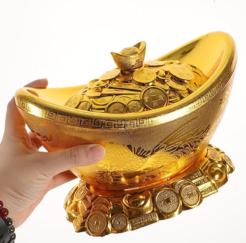 Miniatura 9 de Cabilock Caja de dulces de lingote dorado, decoración de Yuan Bao Feng Shui, caja de almacenamiento de diseño tradicional chino para bodas, fiestas,