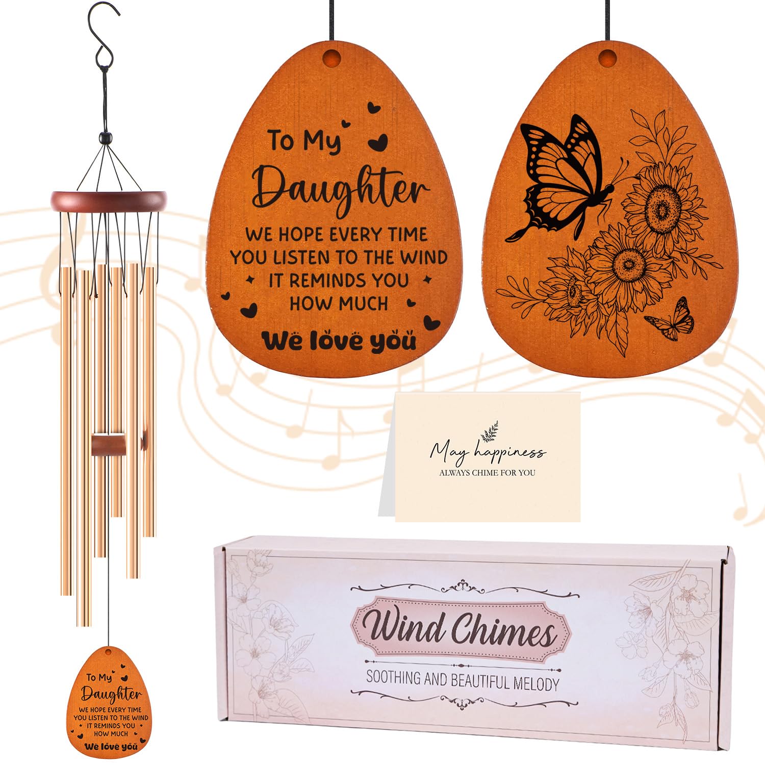 Luvart Wind Chimes Gift for Daughter - Daughter Wind Chimes from Mom Dad Love Reminder Gifts for Birthday Christmas Wedding Girls Gift for Indoor Outdoor Garden Patio Decor