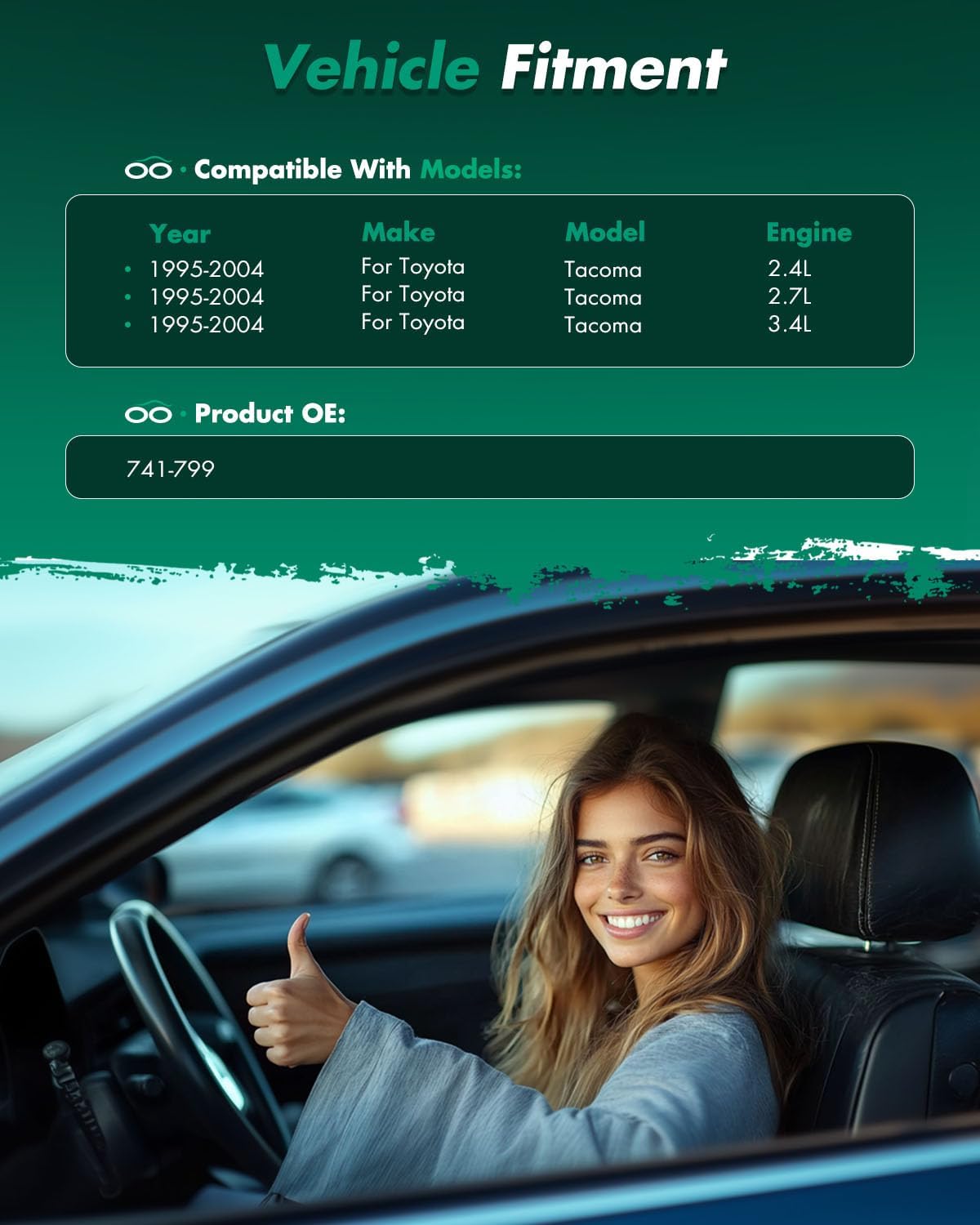 SCITOO 741-799 and 741-800 Power Window Regulator Driver Side and Passenger Side Compatible for 1995-2004 for Toyota Tacoma, Power Window Regulator With Motor