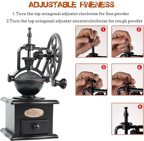Miniatura 3 de Molinillo de café molinillo de grano de café de madera rodillo de molinillo de café manual molino de café antiguo con manivela de hierro fundido