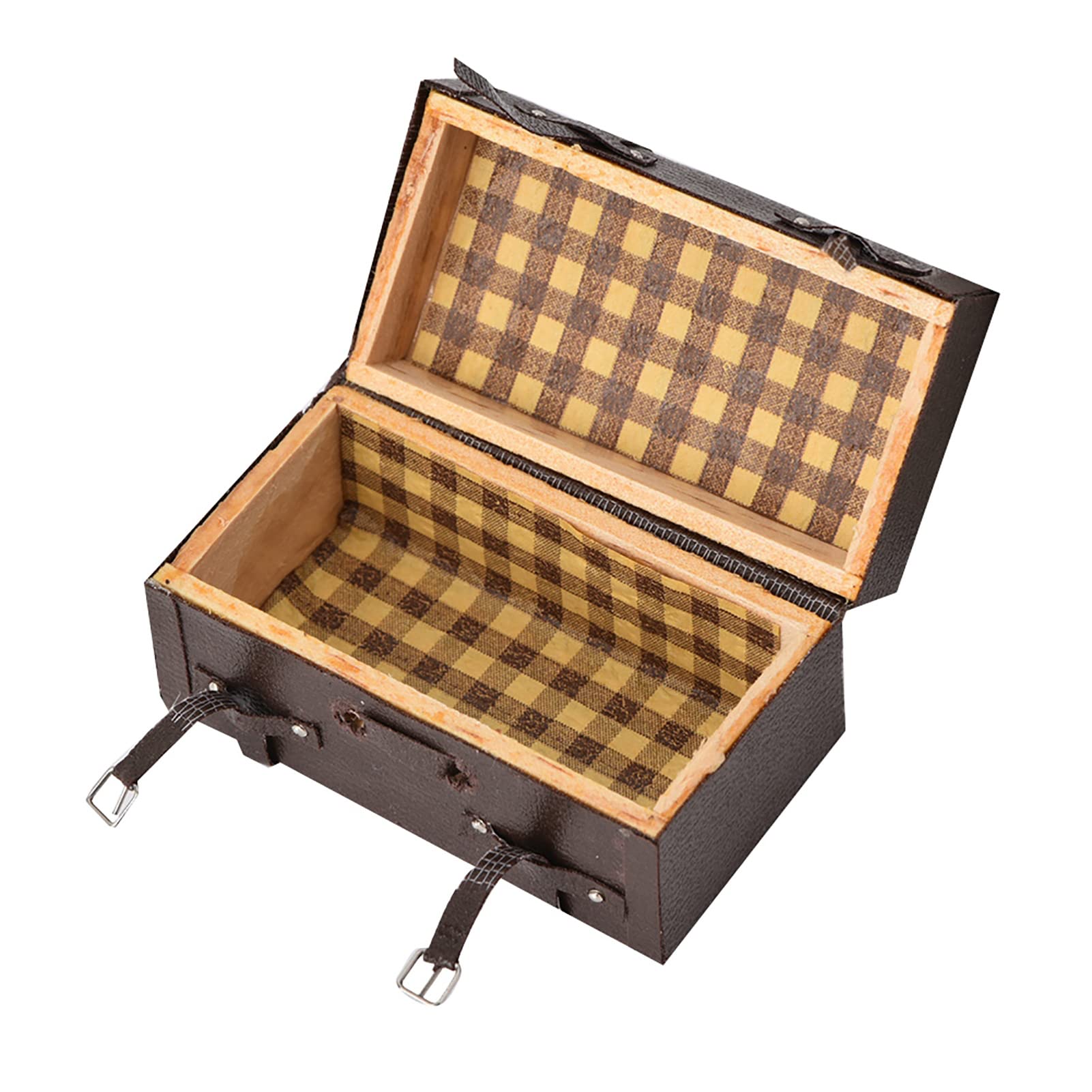 Naroote Mini Vintage Dollhouse Suitcase Ornament for 1:12 Scale Doll House Kids Decoration Wooden PU Leather