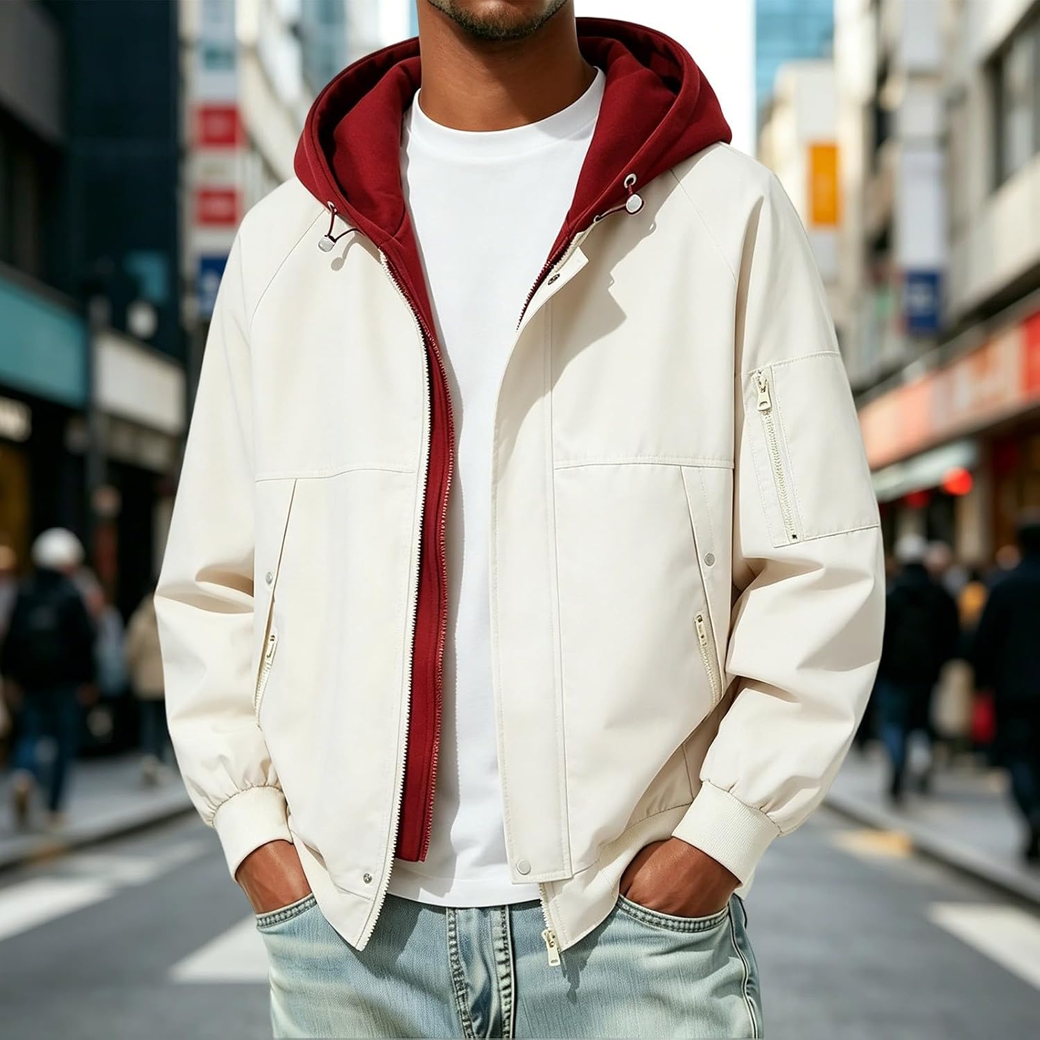 HJINGSUN Wind Breaker Jackets Mens Colorblock Waterproof Rain Coats