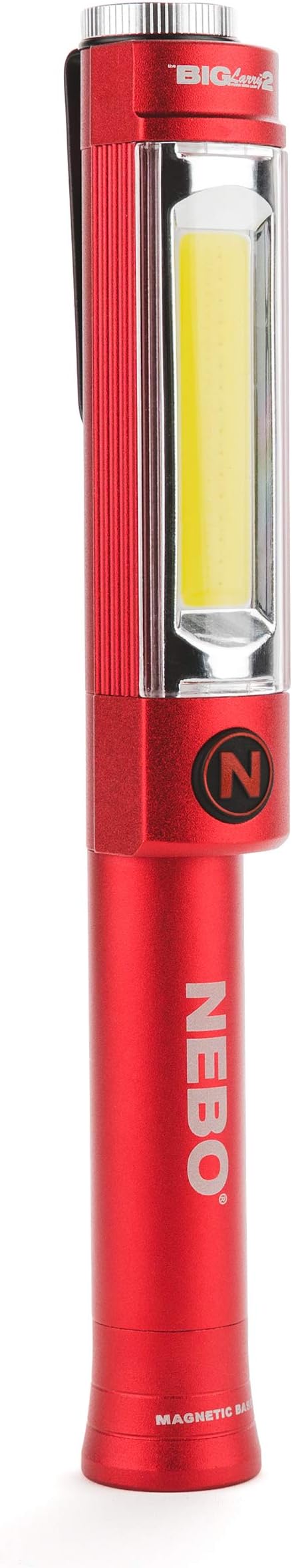 Big Larry 2 Work Light | 500 Lumens, 4 Light Modes, Magnetic LED Flashlight & Portable COB Task Lamp, Battery Powered, Pocket Clip, Water Resistant, Includes 3x AA Batteries — Red