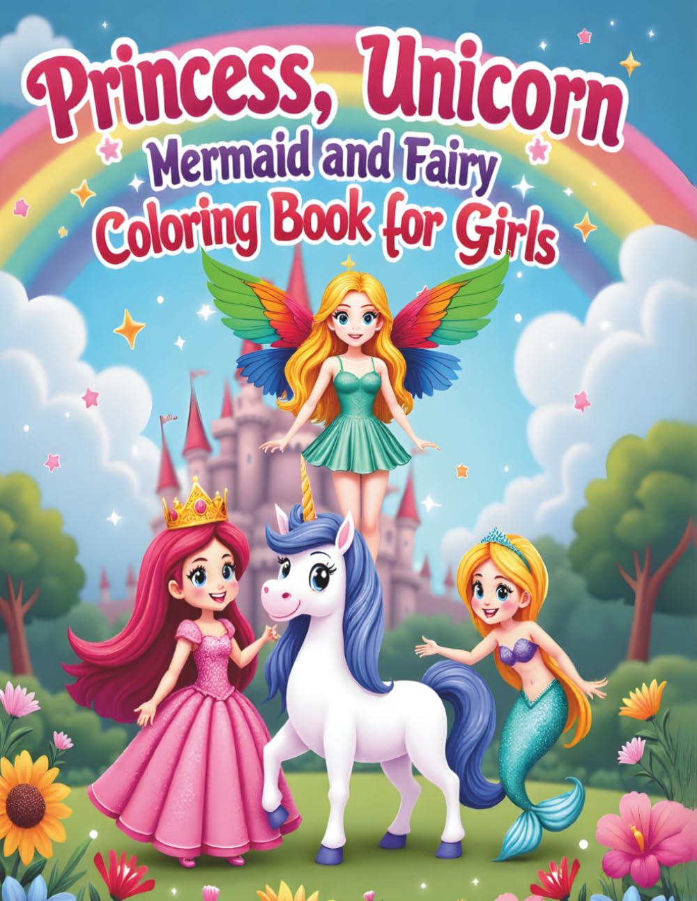 Princess, Unicorn, Mermaid & Fairy Coloring Book for Girls Ages 4–8: Cute Magical Fantasy Characters, Easy Coloring Pages & Enchanted Adventures