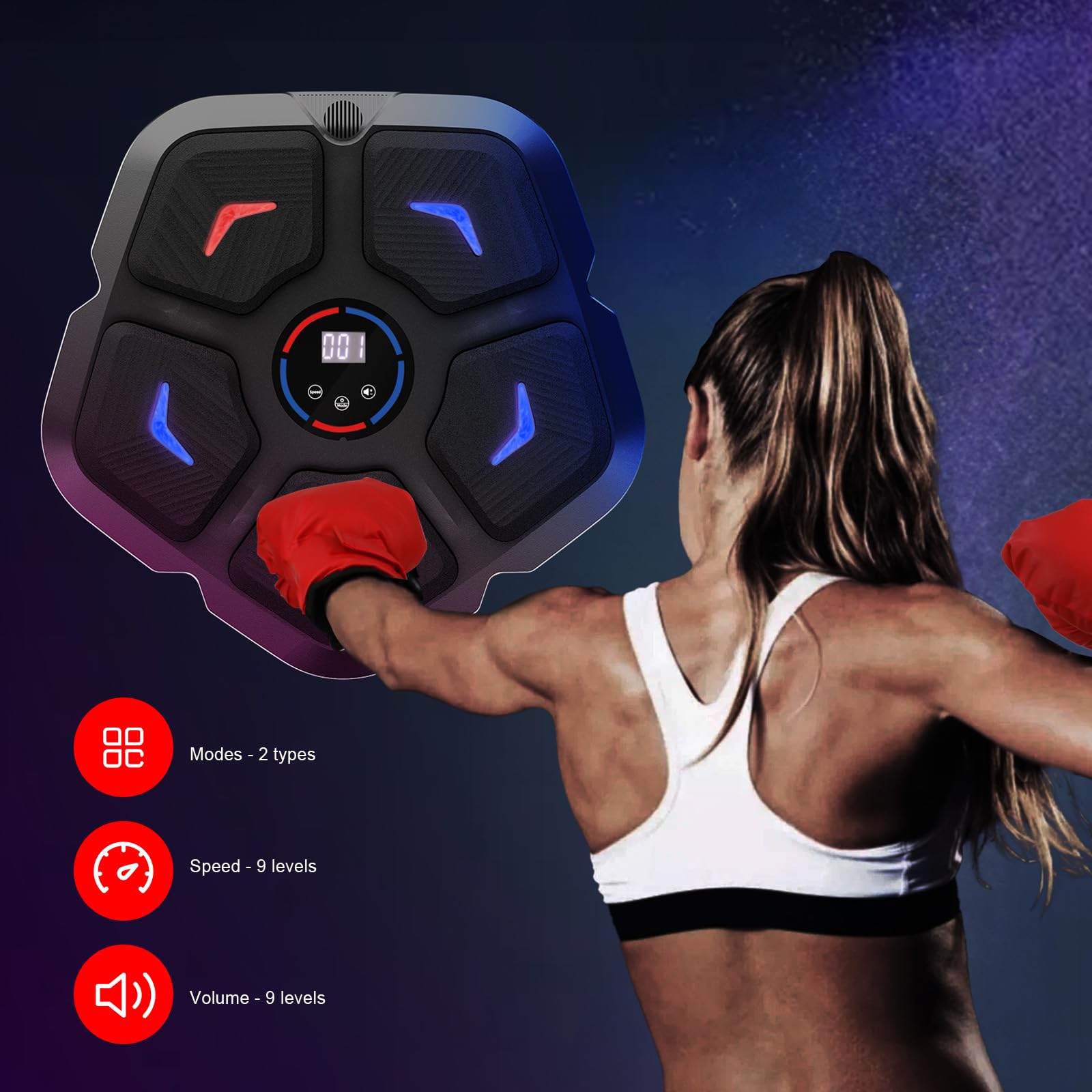 Musik Boxmaschine Bluetooth Music Elektronischer Boxer,Boxausrüstung mit 2 Modi, 9 Stufen Geschwindigkeit, Lautstärke, Smart Music Boxing Machine,Wand Boxen Musik Maschine
