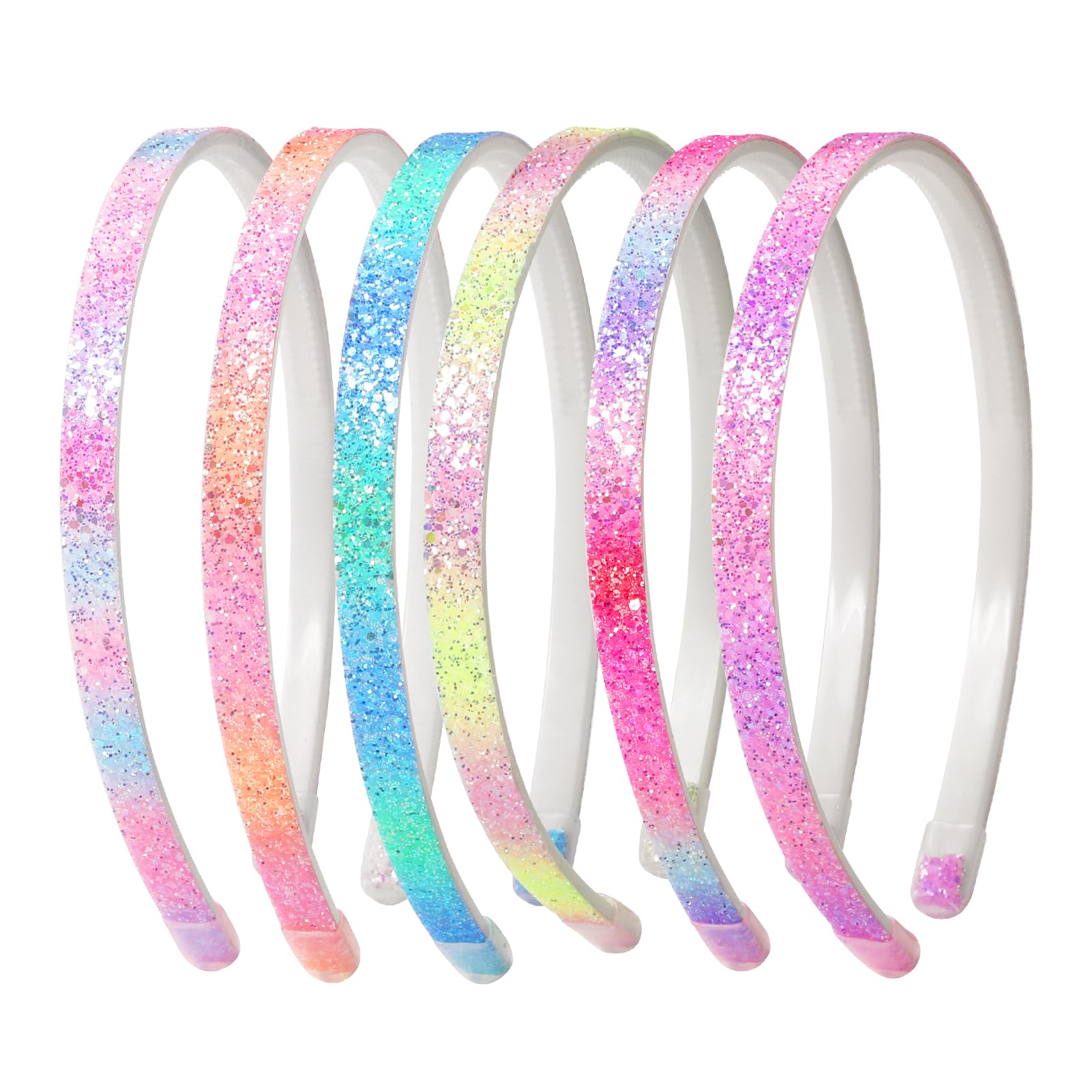 ZIRICHER Glitter Headband for Girls Rainbow Headbands,6Pcs Cute Sparkling Plastic Hairband with Teeth,Shining Non Slip Thick Headbands Multi-colors