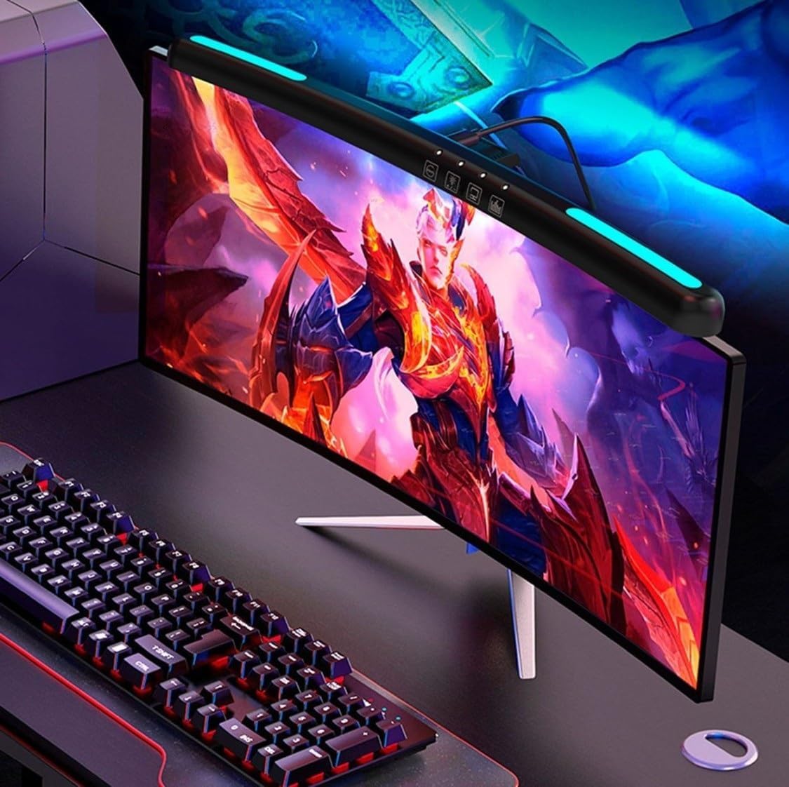 Meichoon Computer Monitor Light Curved Screen Light Bar Three Light Modes Adjustable Brightness Touch Control Glare-Free Eye Protection LE13 A