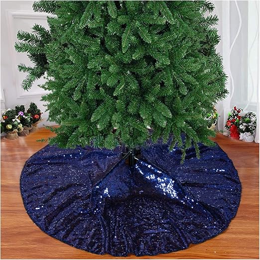 ParDecor Sequin Tree Skirt 60 Inch Navy Blue Tree Skirt Christmas Decorations Shimmer Sequin