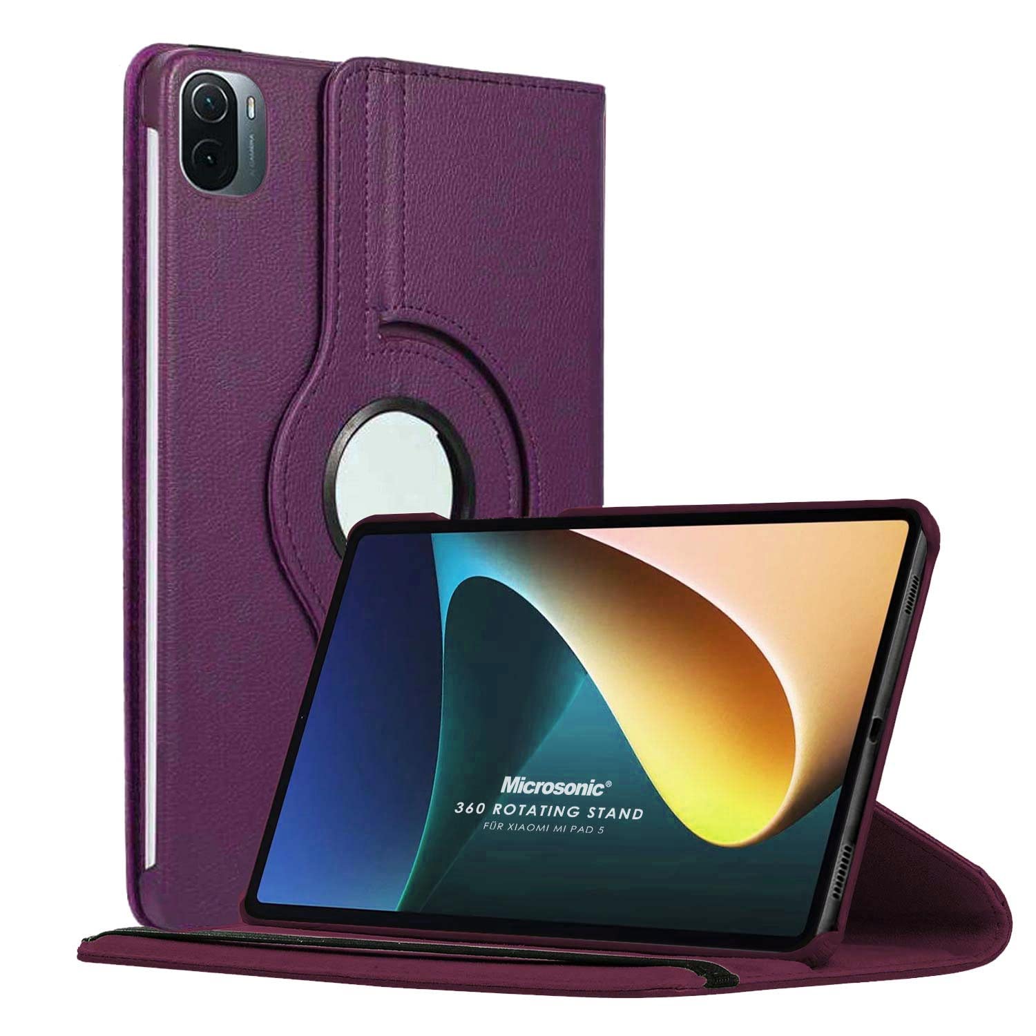 Microsonic Xiaomi Mi Pad 5 için Kılıf 360 Dönerli Stand Deri Mor [Mi Pad 5 ile Uyumlu Kılıf - Mor]