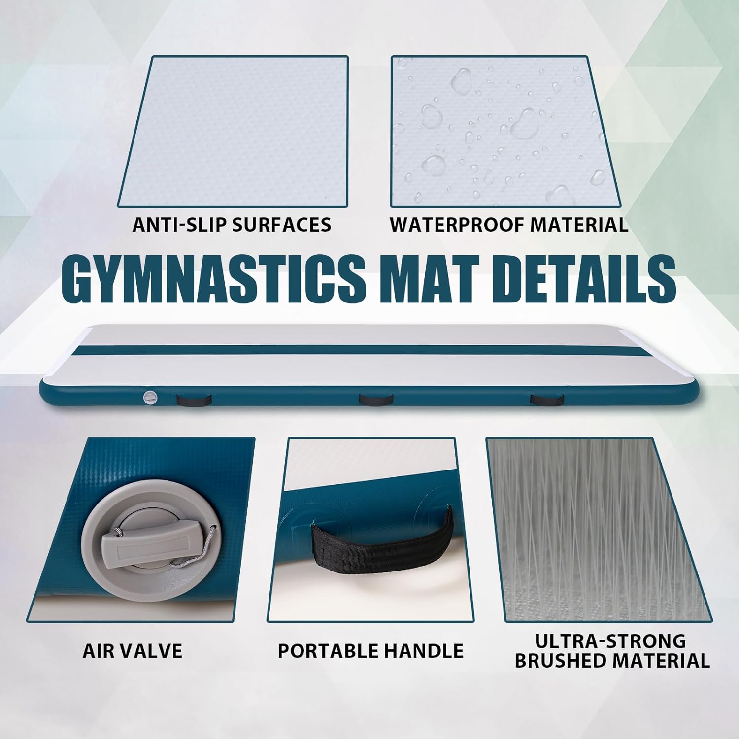 Tuxedo Sailor Inflatable Gymnastics Mat with Electric Pump, Storage Bag, Repair Kit–Air Mat for Home Training, Cheerleading, Yoga