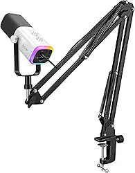 FIFINE Kit de microfones XLR/USB para jogos, conjunto de microfones dinâmicos de streaming para PC, mic computador para gravação de podcast, com conector para fones de ouvido- AM8T Branco