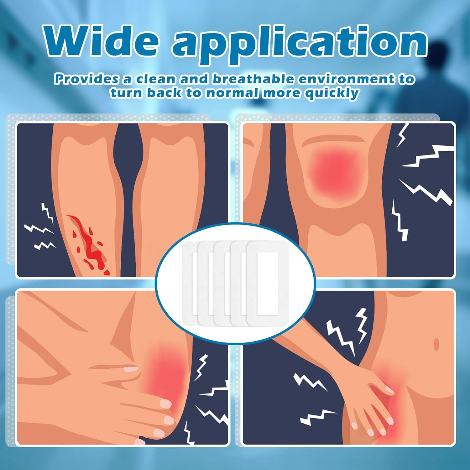 Nuanchu 50 Pieces Island Dressing Bordered Gauze Wound Care Bandage with Adhesive Border Wound Bandage Pads Waterproof Breathable Individually Wrapped Bandages Non-Stick Central Pad(4 x 8 Inch)