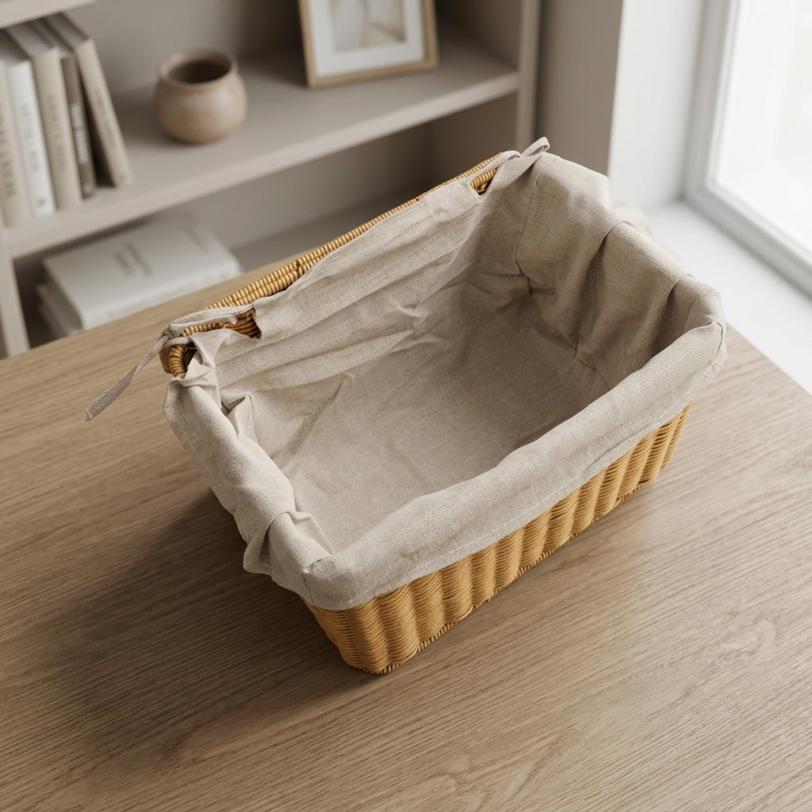 Cesta De para almacenamiento De Mimbre Sintético Hecha A Mano Con Tapa