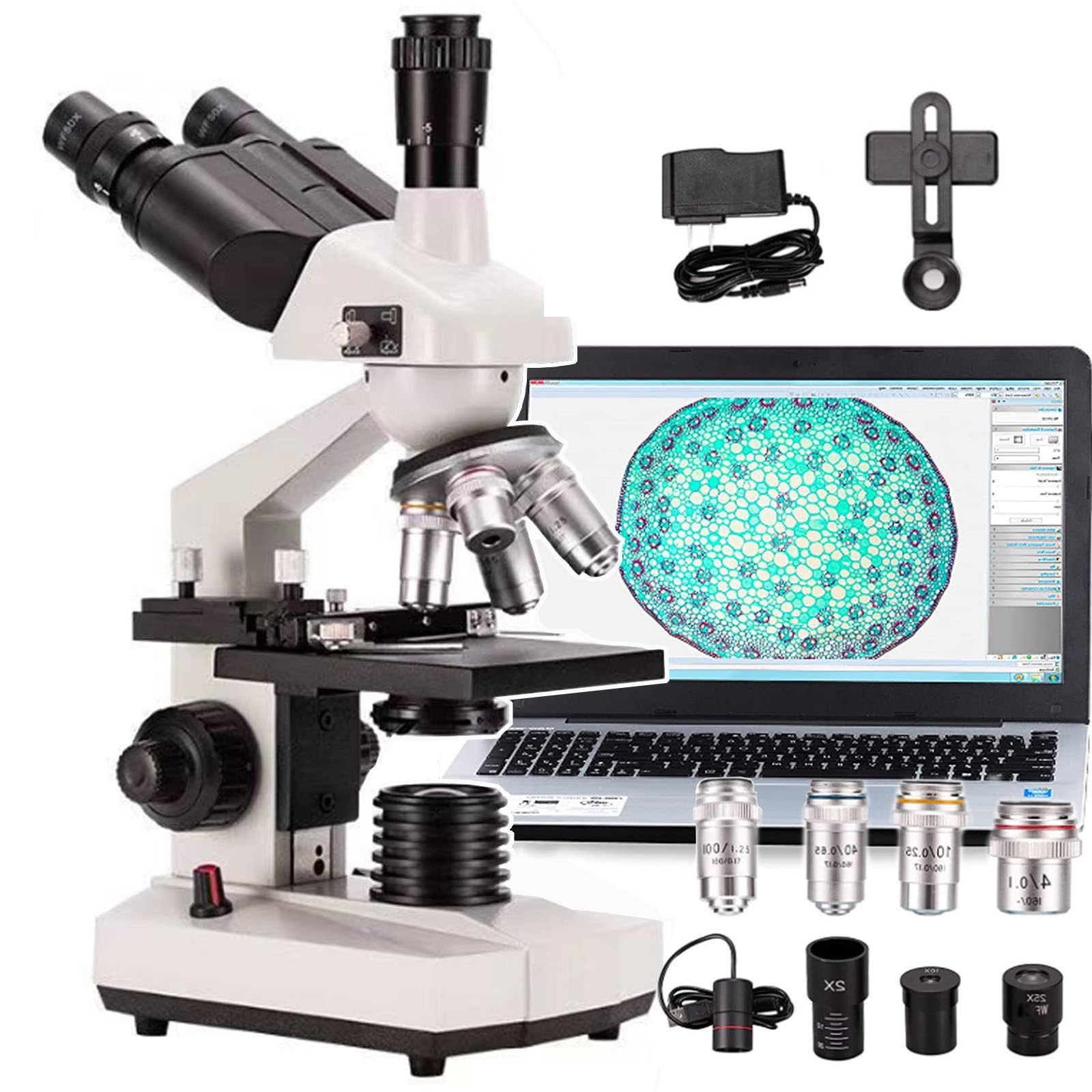 WOLWES 40x-5000x Microscopes Binocular/Trinocular,Compound Microscope W/Electronic Eyepiece/Objective Lens/Eyepiece Accessories,For School Laboratory Home Education,Trinocular