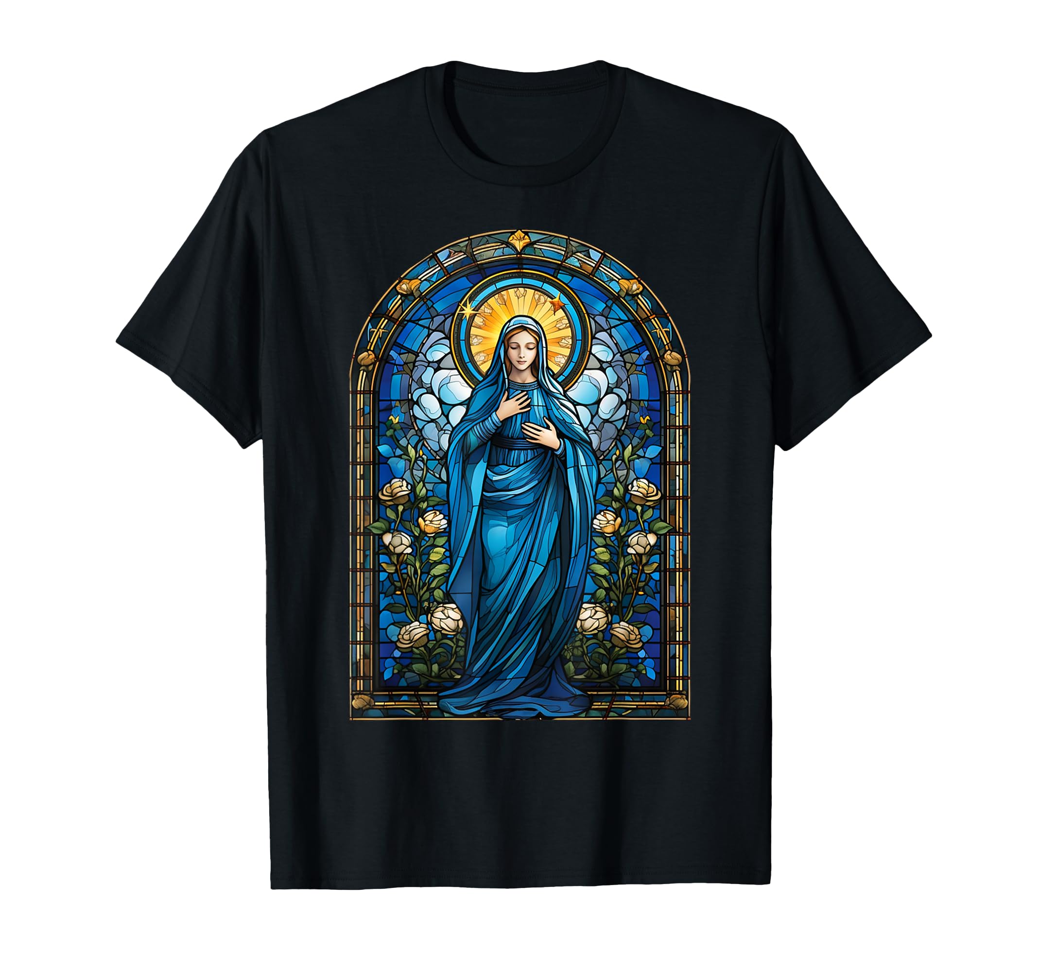 Photo 1 of *** ASPHALT *** Blessed Virgin Mary Stained Glass T-Shirt 4XL
