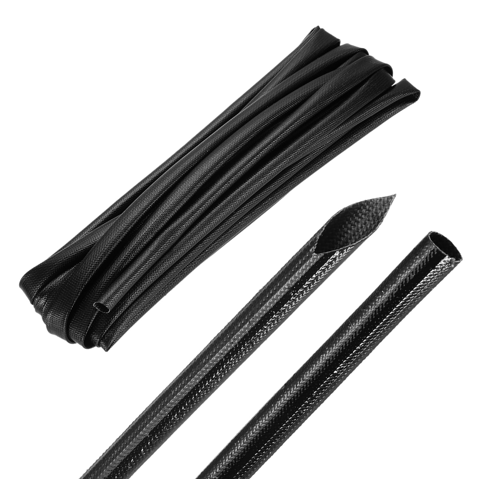 sourcing map 20ft Braided Cable Sleeve, 8mm / 5/16" ID 200C High Temperature 1500V Fiberglass Wire Insulation Cord Protector Organizer Wires Management for Motor Engine Fuel Line, Black — image 1