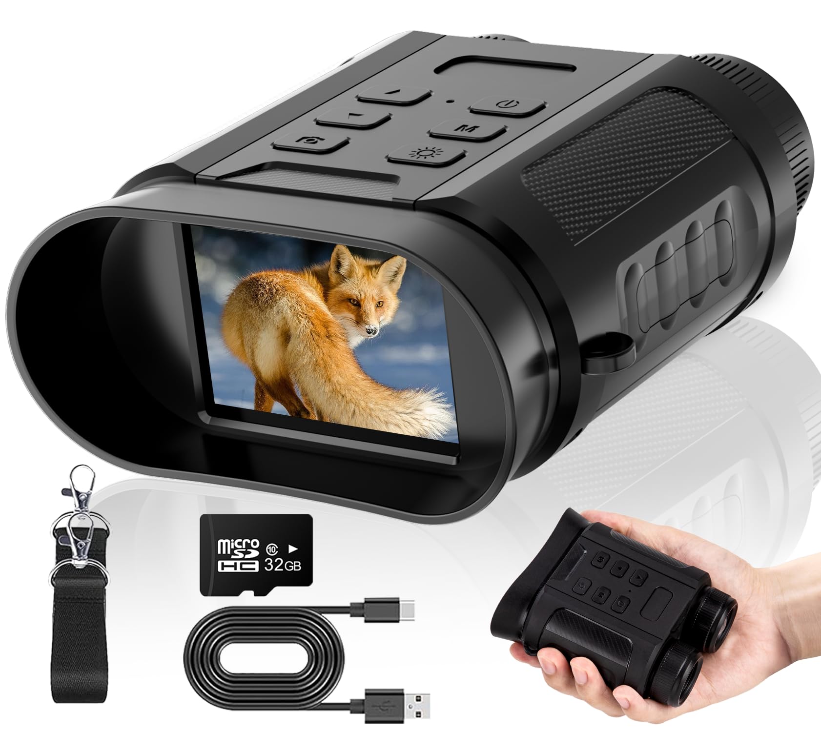 Jumelle Vision Nocturne 4K 48MP, Jumelles Infrarouges avec 7 Niveaux, Zoom Numérique 8X avec 2,4" TFT LCD, Batterie Rechargeable 2500mAh avec Carte 32GB, pour Observation des Animaux