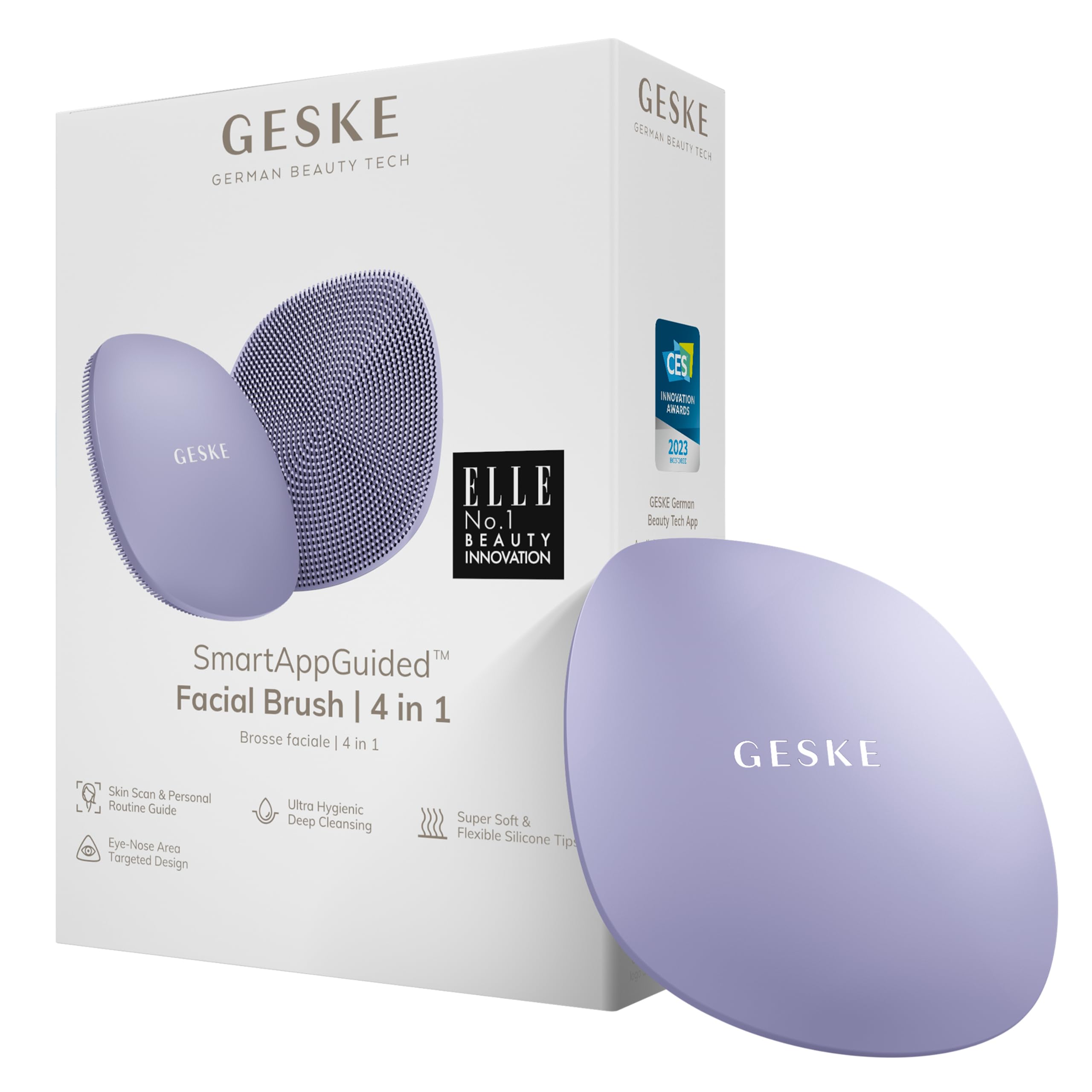 GESKE SmartAppGuided™ Facial Brush 4 in 1 Facial Cleansing Brush Soft Silicone Brush Professional Facial Cleansing Device Skin Cleansing Device