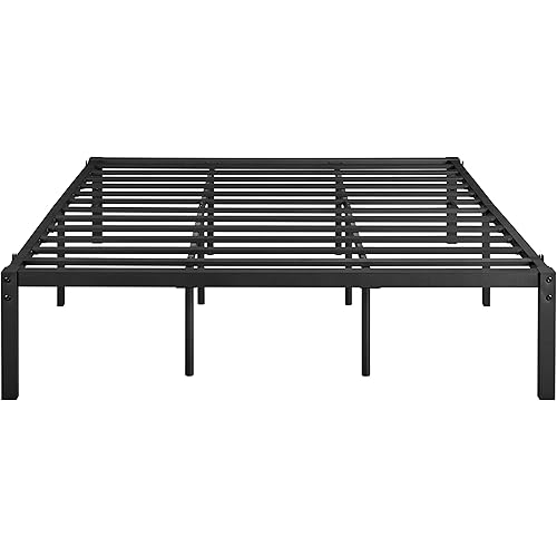 Yaheetech 18 inch King Bed Frame Heavy Duty Metal Platform Bed with Steel Slat Support and Underbed Storage Space Non-Slip Mattress Foundation No Box Spring Needed Easy Assembly Black King
