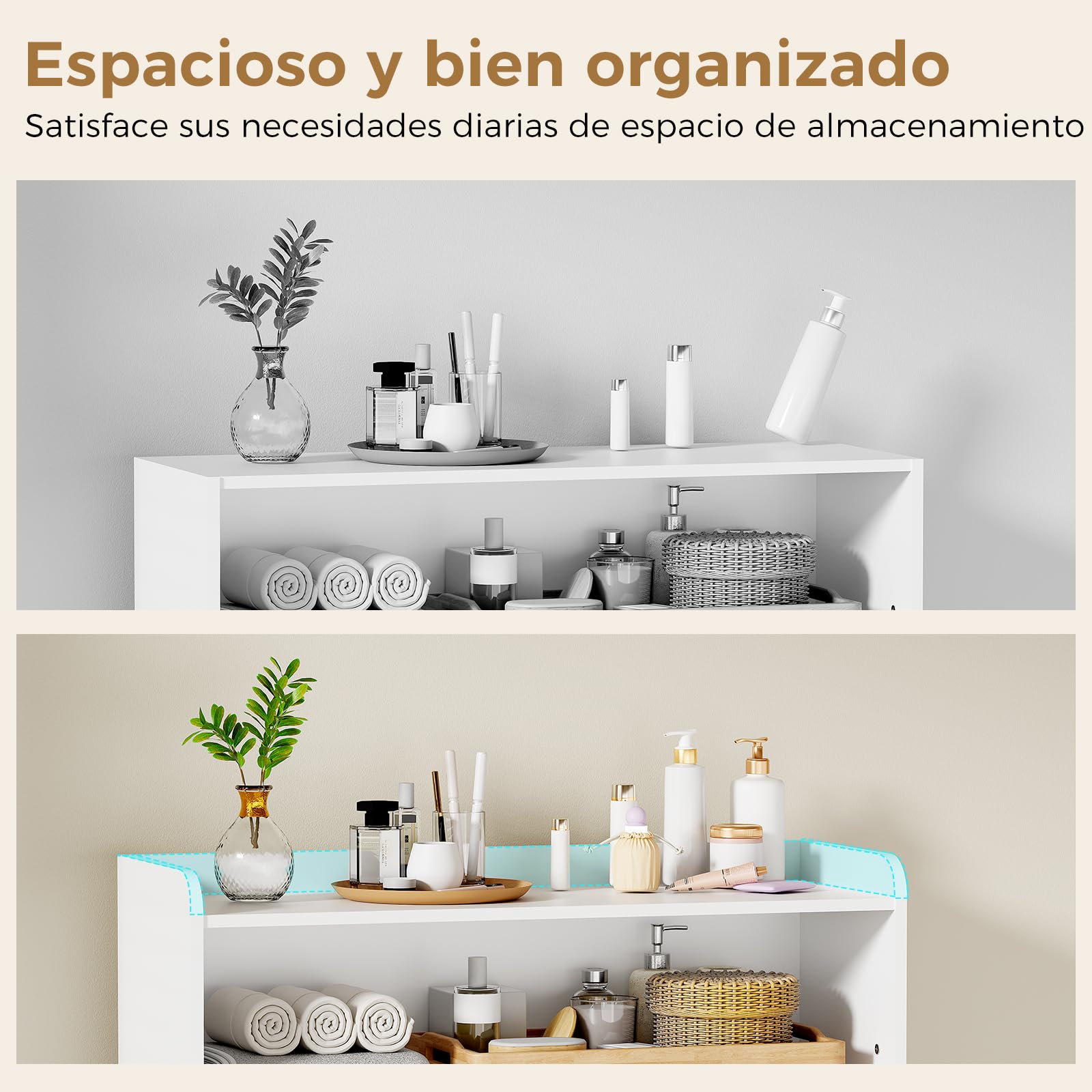 ANWBROAD Armario de Baño, Armario de Baño Moderno con 4 Cajones | 110 × 80 × 30 cm 2 Puertas y Estantes Ajustables, Cómoda para Baño, Salón, Cocina, Blanco, SBC015W