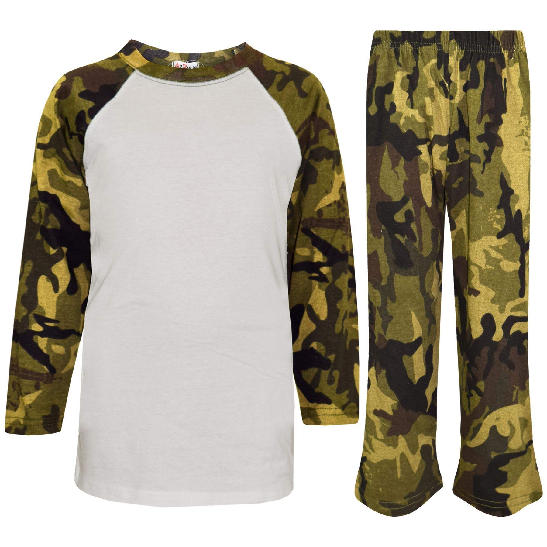 A2z 4 Kids Girls Camo Green Boys Pjs Plain Pyjamas Set Lounge Suit Top Bottom - Pjs Plain 3-4