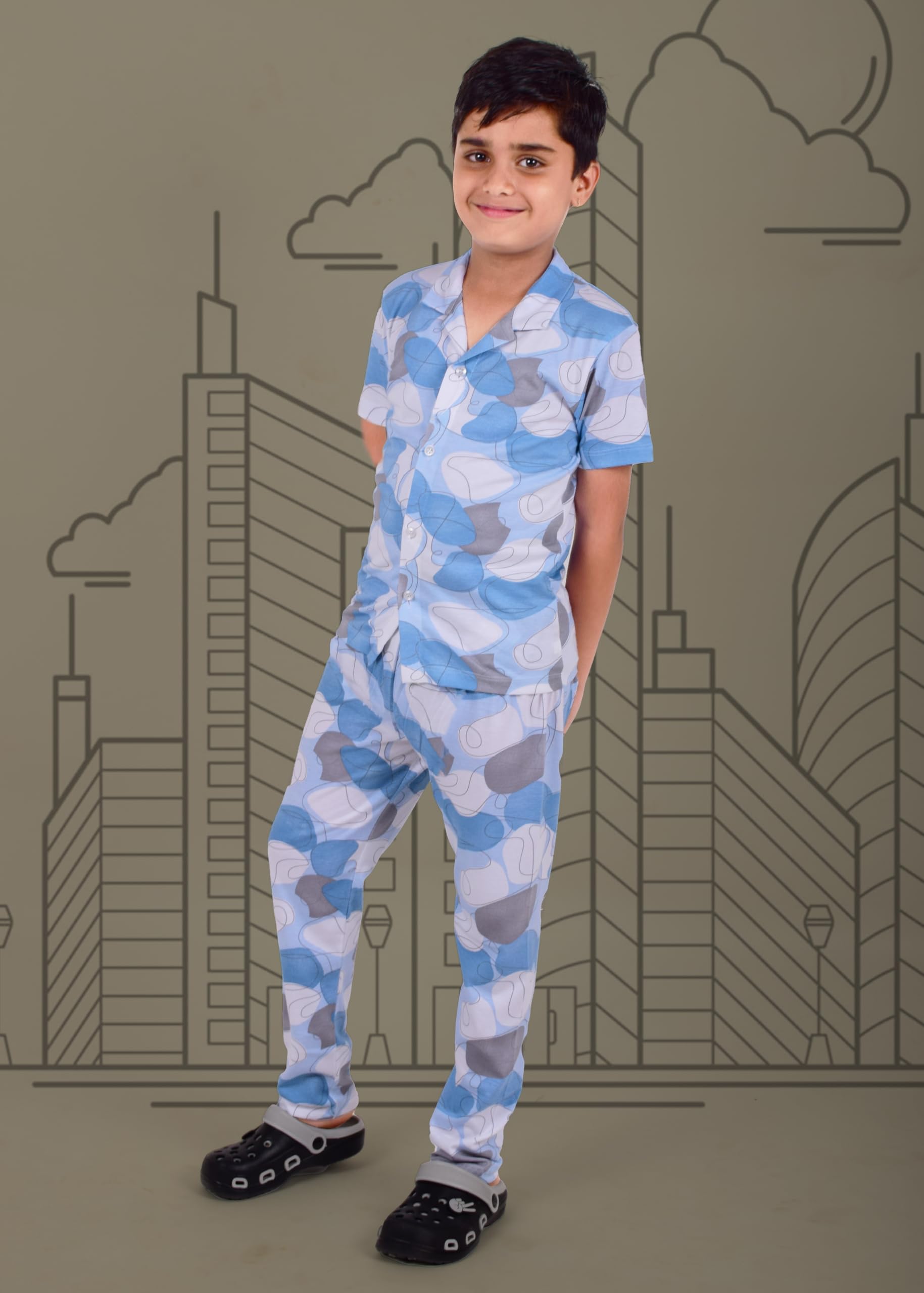 3BROS Unisex Pure Cotton Short Sleeve Kids Night Dress for Boys & Girls Nightwear/Sleepsuit/Sleepwear/Loungewear Night Suit for Boys and Girls Top and Pyjama Combo Set | White 2| 2-3 Years - Image 4 thumbnail