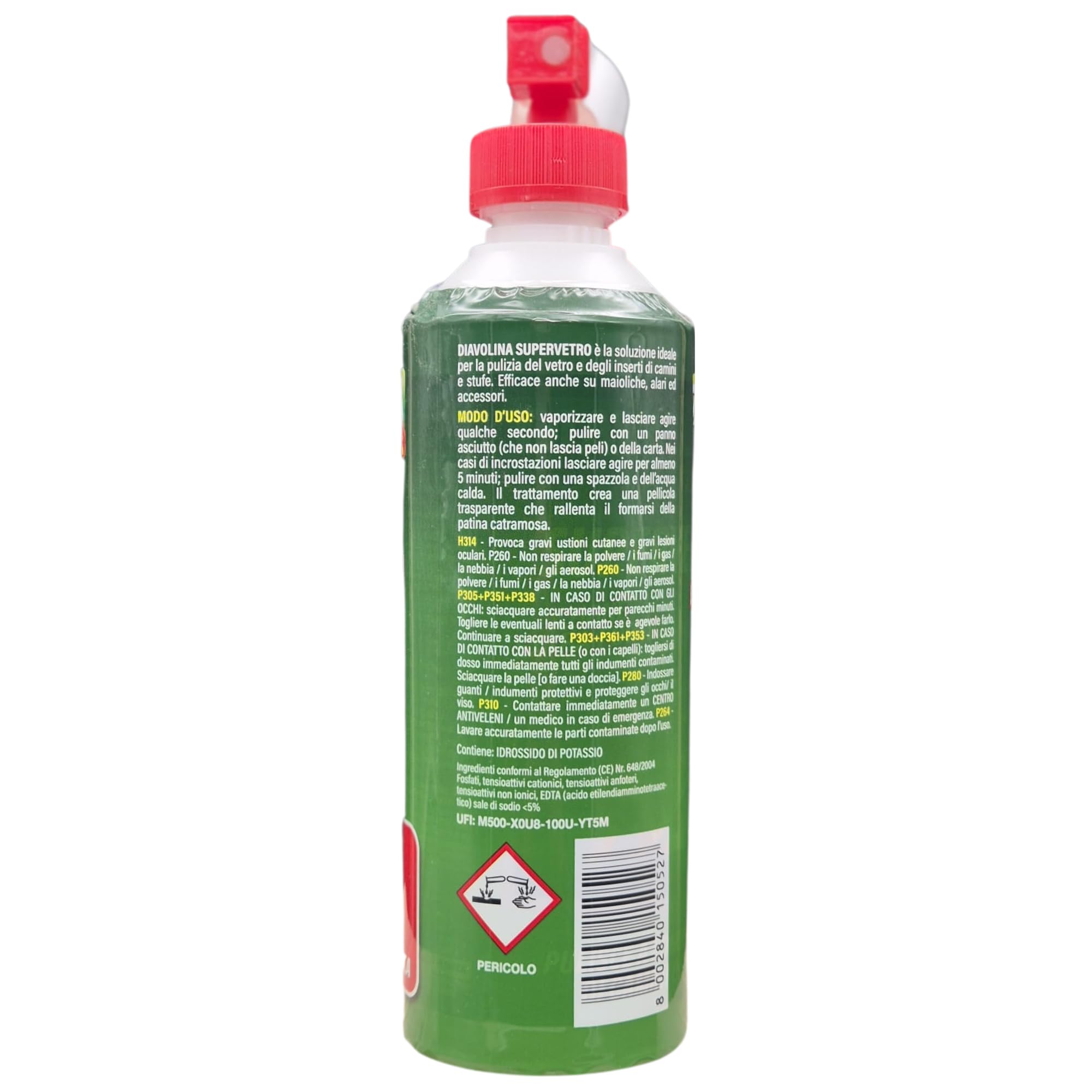 Supervetro Ideale per la Pulizia del Vetro e degli Inserti di Camini e Stufe, Confezione da 1 Spruzzatore e 1 Ricarica da 500ml (6 Unità)