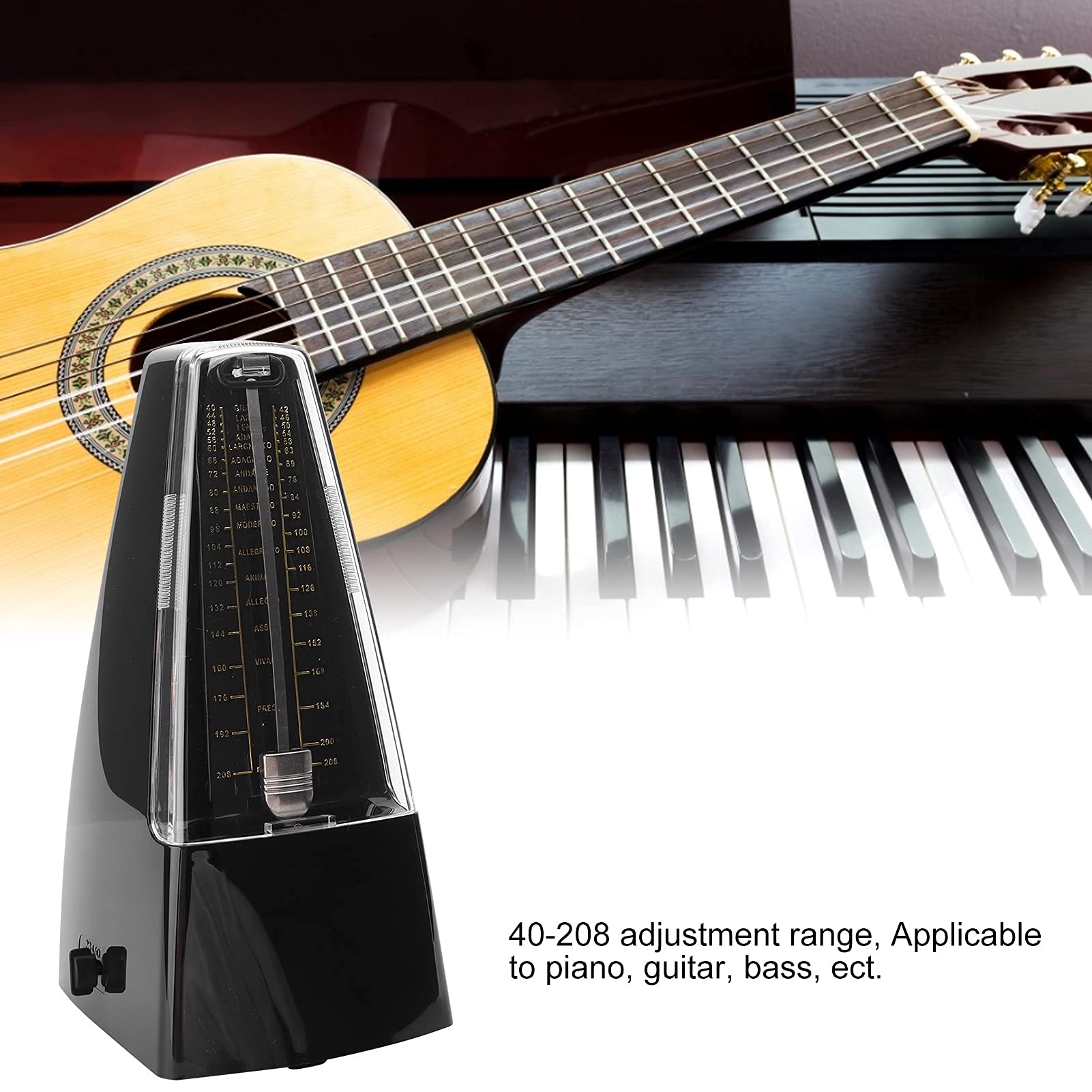 Fafeims Metrónomo Mecánico para Piano, Violín, Bajo y Batería – Temporizador Musical Ajustable con 40–208 BPM, Diseño Clásico Negro sin Pilas, Ideal para Estudiantes, Profesores y Mú