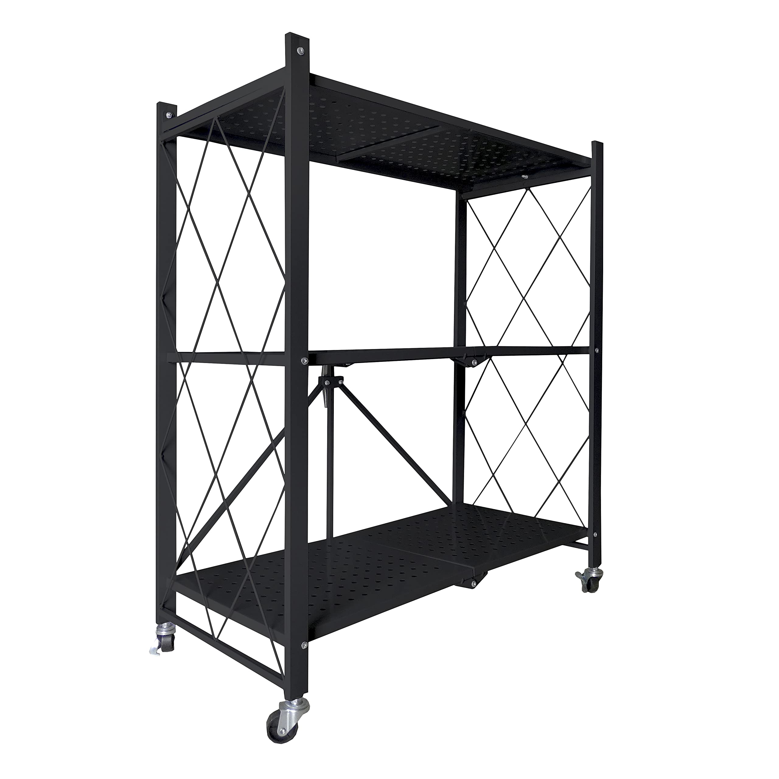 Nyana Home | Estantería Plegable con Ruedas | Gran Capacidad de Almacenamiento | 3 baldas, hasta 240 Kg. | Ideal hogar, Cocina, baño habitación, Garaje (Black)