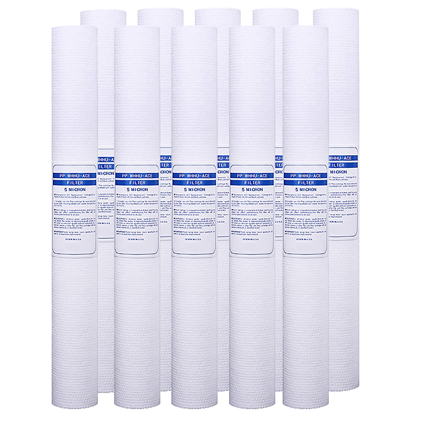 Cartuccia filtro acqua sedimenti, 10"x 2.5",1/5 micron,10 pezzi, Cartuccia ricambio da 20'', Adatto per la purificazione dell'acqua domestica/commerciale (5 micron)
