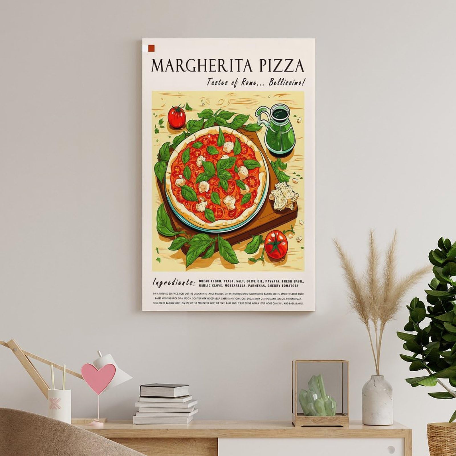 XJRZHLDU Margherita Pizza-Poster, Retro-Restaurant-Poster, italienische Küche, Esszimmer, Poster, 2 Leinwand-Poster, Schlafzimmerdekoration, Landschaft, Büro, Raumdekoration, Geschenk, 60 x 90 cm