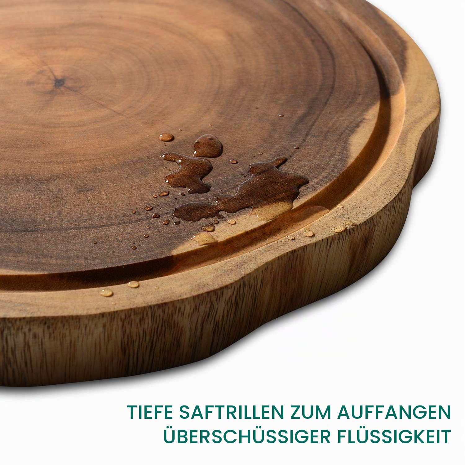 Linoroso Rundes Schneidebrett Akazien holz als Holzbrett erhältlich Schneidebrett Küchenbrett Frühstücksbrettchen mit Saftkanal Rutschfest Schnittfest Antibakteriell Küche - 30,4cm Durchmesser
