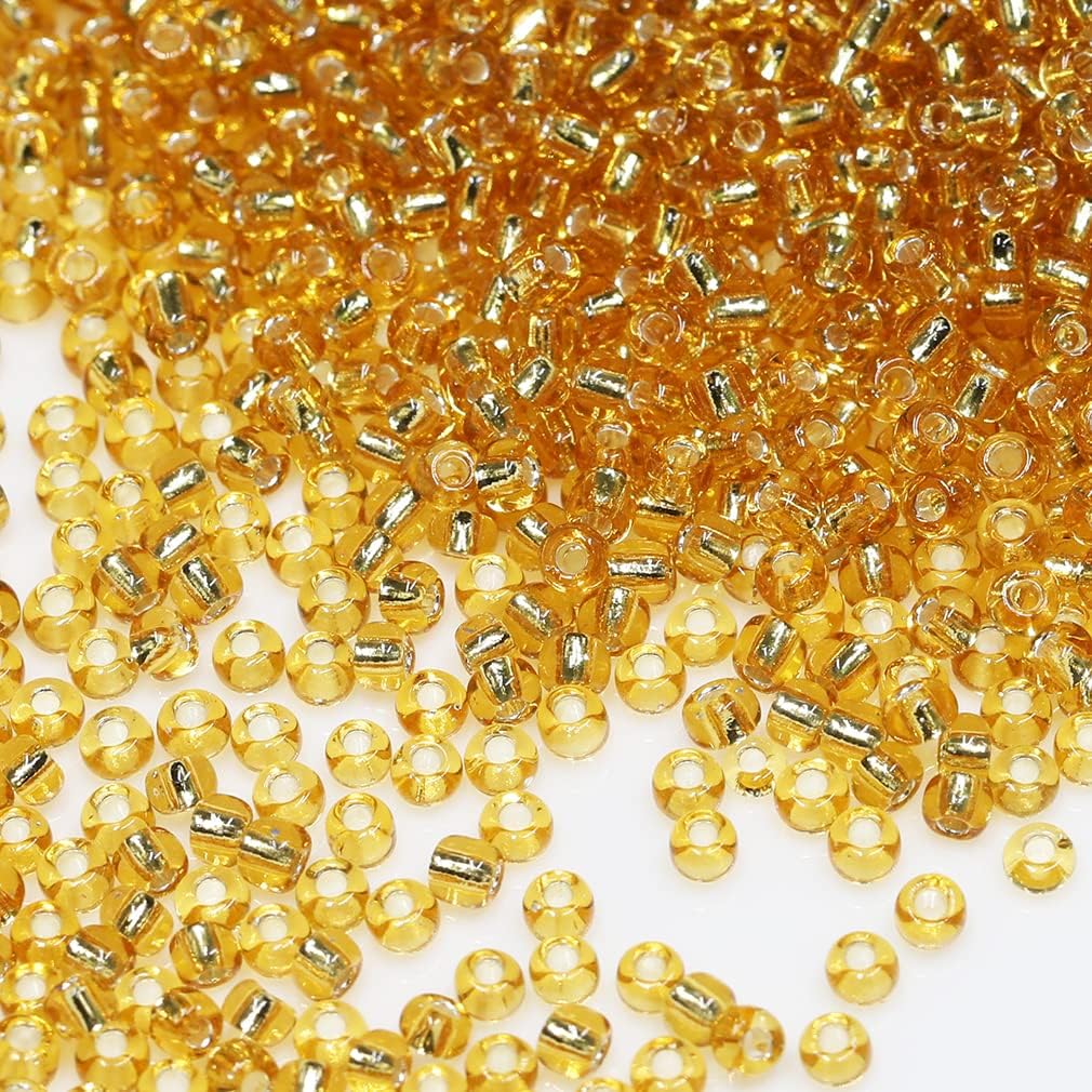 Bala&Fillic Gold Sliver Lined Color Size 3mm Seed Beads About 3600pcs/100Grams in Bag, 8/0 Glass Craft Beads for Making Bracelet and Necklace (Sliver Lined Gold)