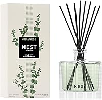 NEST New York Wild Mint & Eucalyptus Reed Diffuser - 5.9oz Up to 90 Days Fragrance, Reusable Glass, 8 Natural Reeds, Flame-Free Wellness Scent