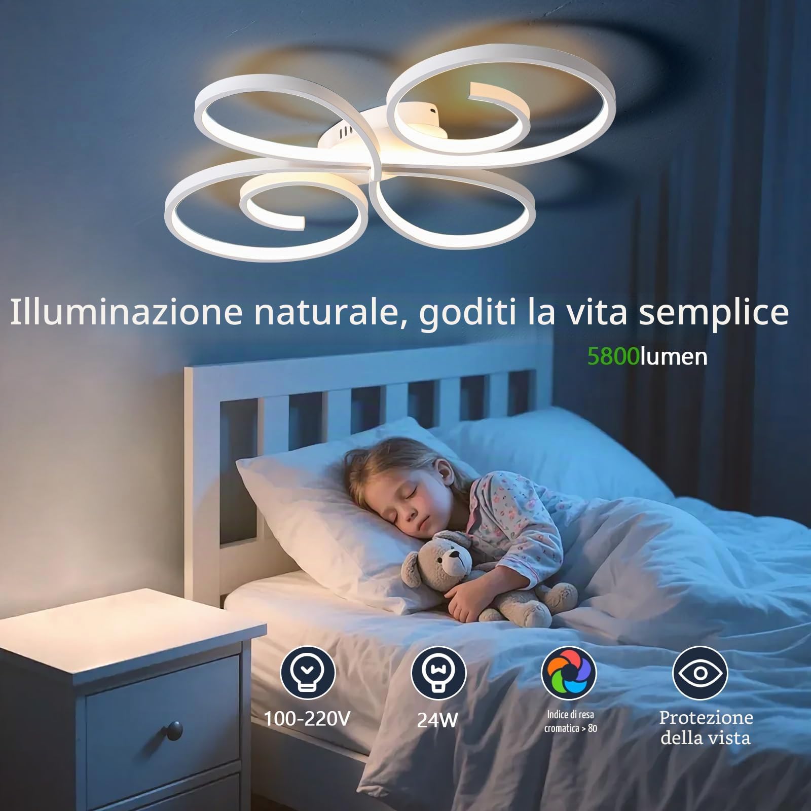 Lampadario Salotto Moderna Telecomando e App,Plafoniera Led Creativa da 58w a Forma di Fiore, Plafoniera Intelligente con Dimmerabile E Timer,Per Soggiorno,Camera Da Letto,Cucina