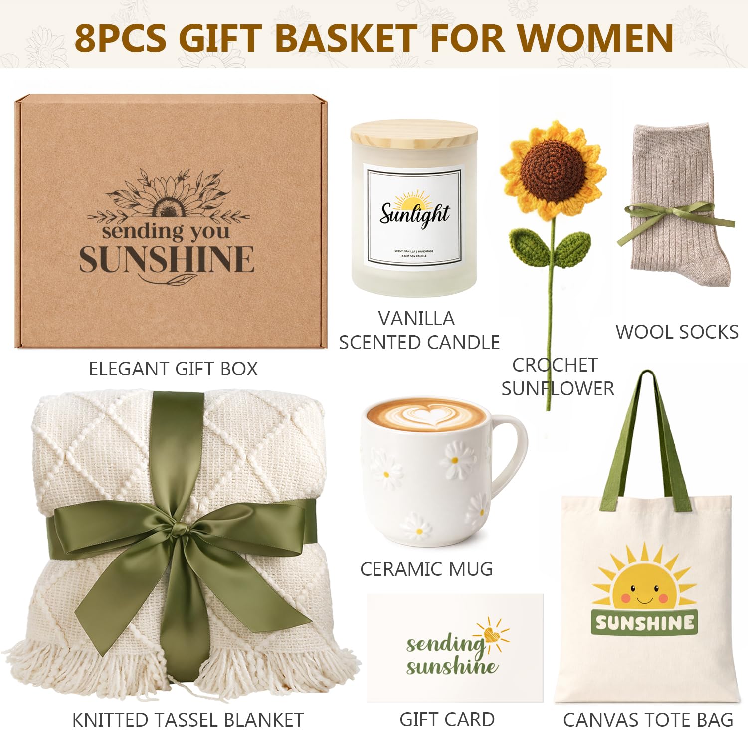 Sunshine Gifts for Women - Hello Sunshine Gift Sunflower Box for Women Best Friends - Thinking of You Self Care Get Well Soon Gift Baskets for Woman -Care Package Birthday Gift Boxes for Female, Mom