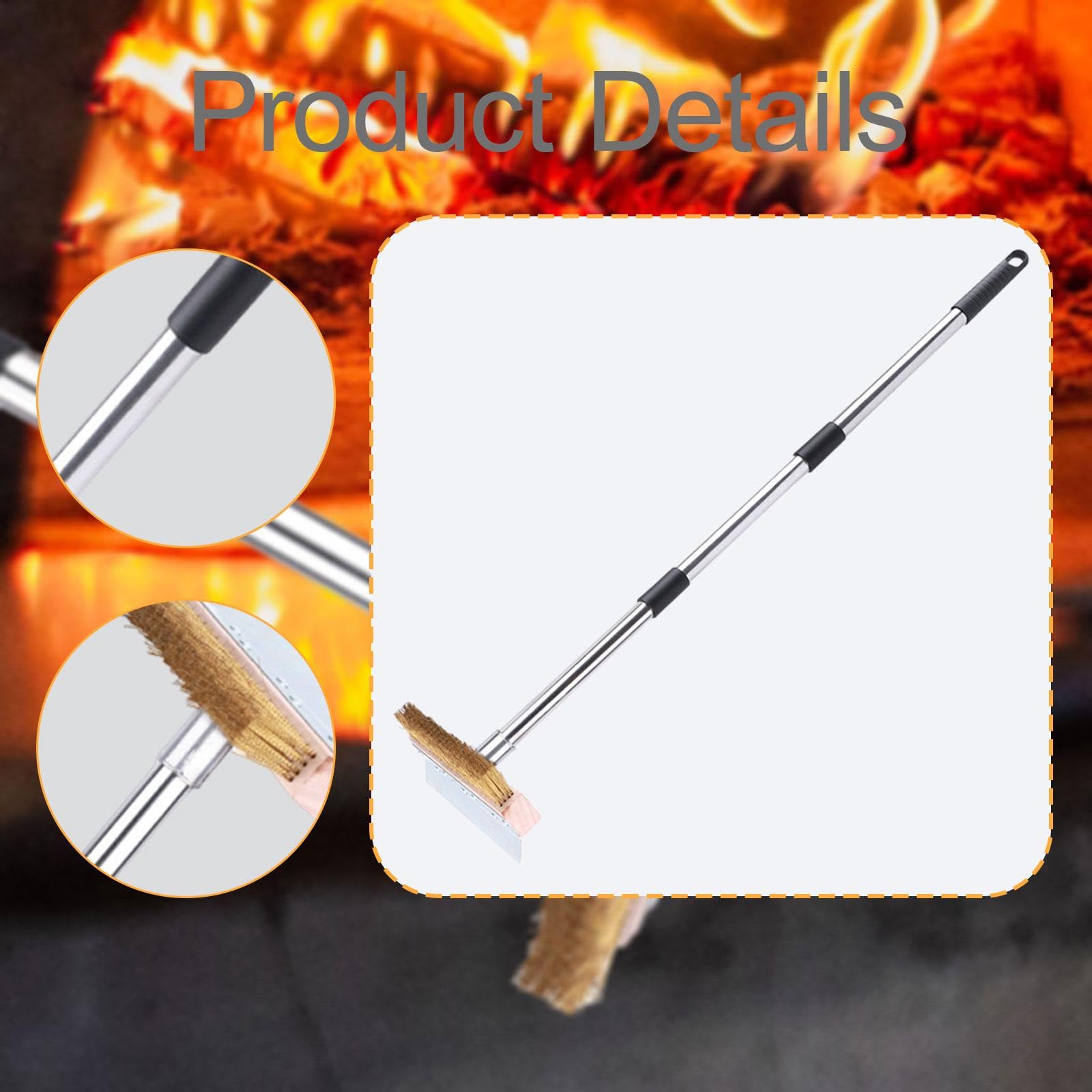 Cepillo para Horno de Pizza con Cabezal de Cerdas de Cobre Extra Anchas, Mango de Acero Inoxidable Y Materiales Resistentes. Facilita La Limpieza del, 1,2 m