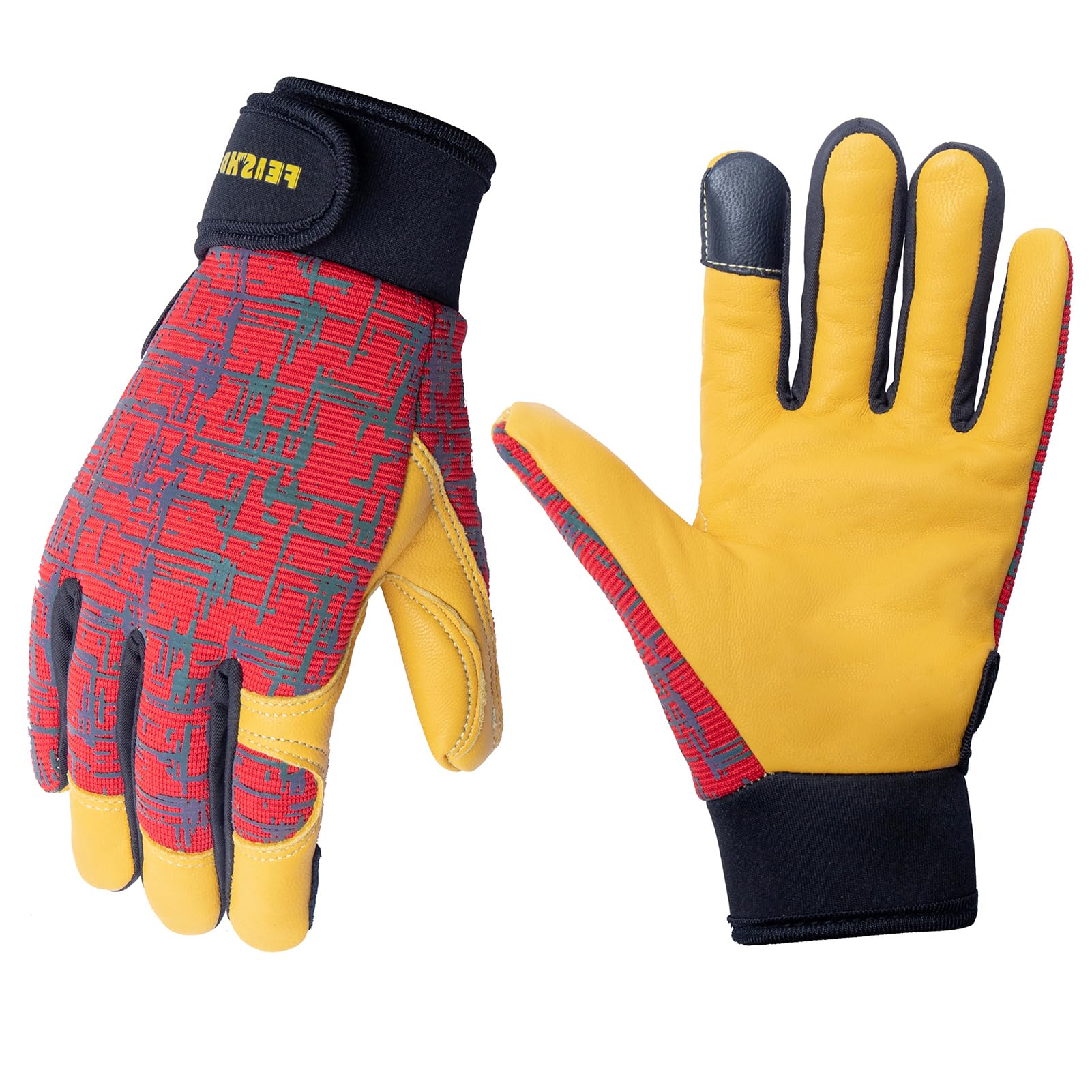 FEISHDEK Kids Genuine Leather Work Gloves, Safety Gloves, Touch Screen, Reflective, Breathable Design, for Children Age 2-12