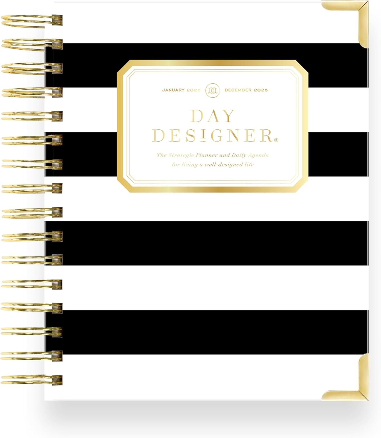 Day Designer 2025 Mini Daily Planner – Premium Planner for Stylish Organization. Combines Monthly Calendar, Hourly Schedule, To-Do List, Gratitude, Goal Setting, Inspirational Quotes, Stickers & More. Elegant laminated Cover with Gold Accents (Black Strip