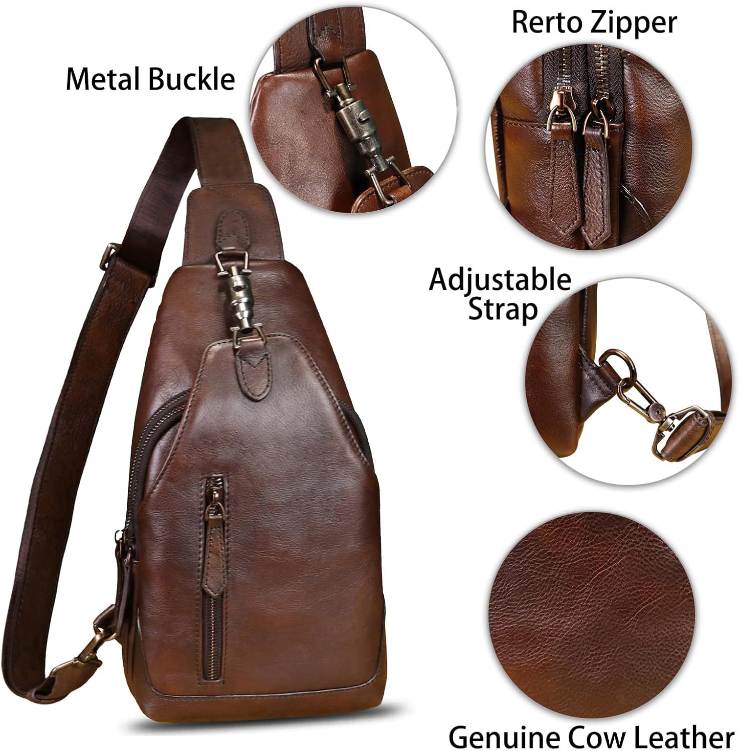 LRTO Genuine Leather Sling Bag for Men and Women Real Leather Shoulder Crossbody Bag Chest Bag Sling Backpack Purse - Image 5