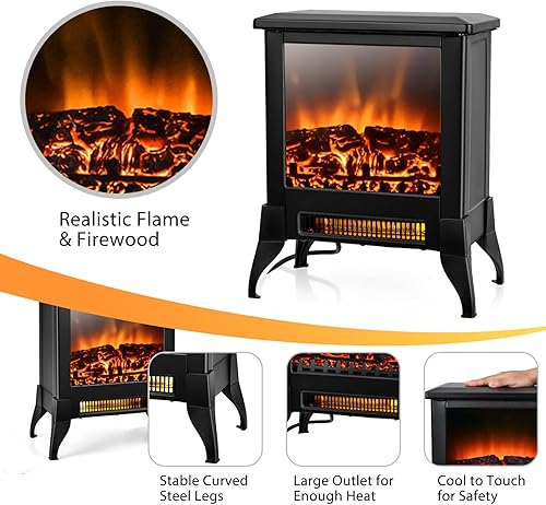 Miniatura 3 de GOFLAME Calentador de chimenea eléctrico independiente, estufa compacta de chimenea de 1400 W con efecto de llama realista y temperatura ajustable,