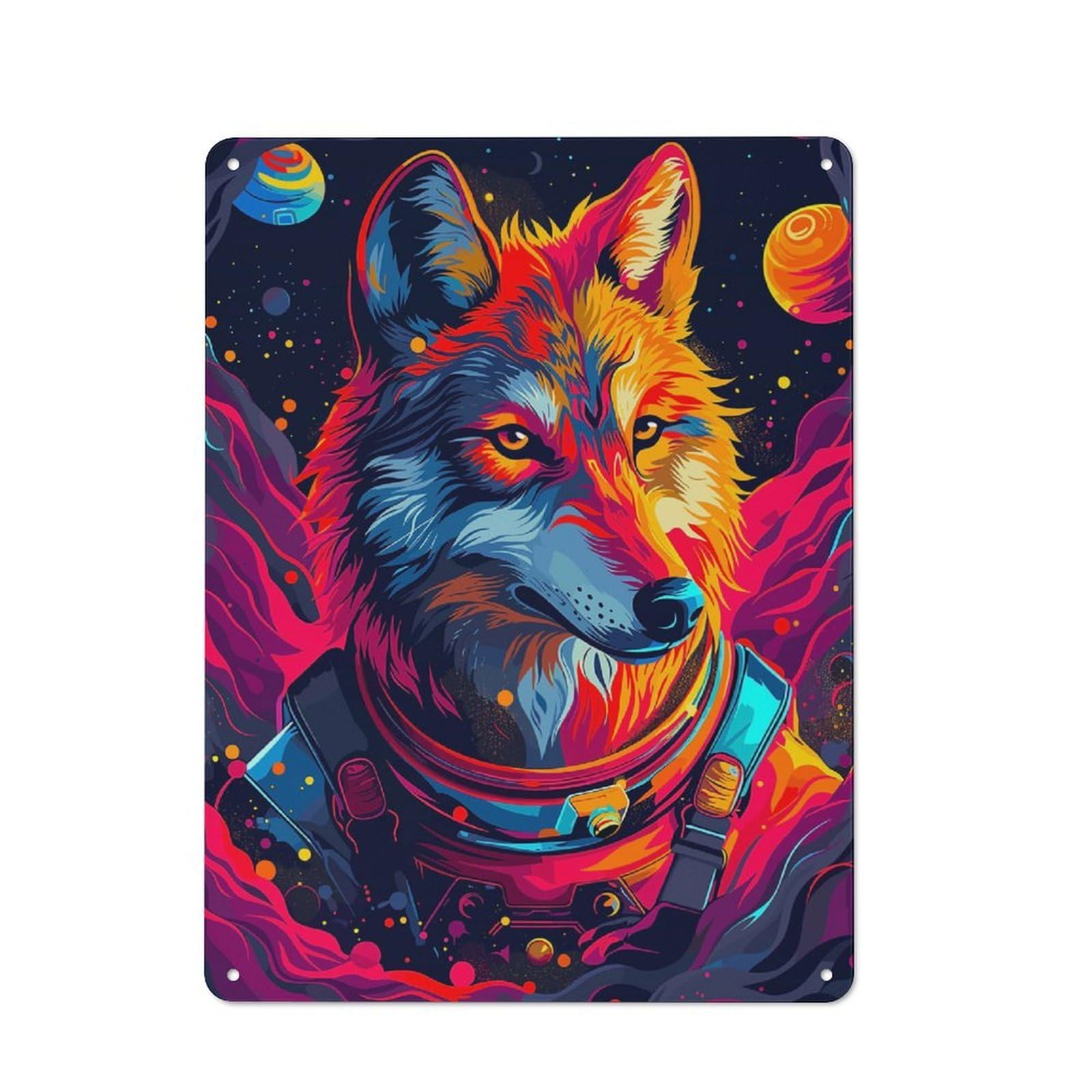 Junmoney Astronaut Wolf Space Metal Wall Sign 40X30cm Featuring For Living Room Wall, For Decorating Living Rooms And Feature Walls