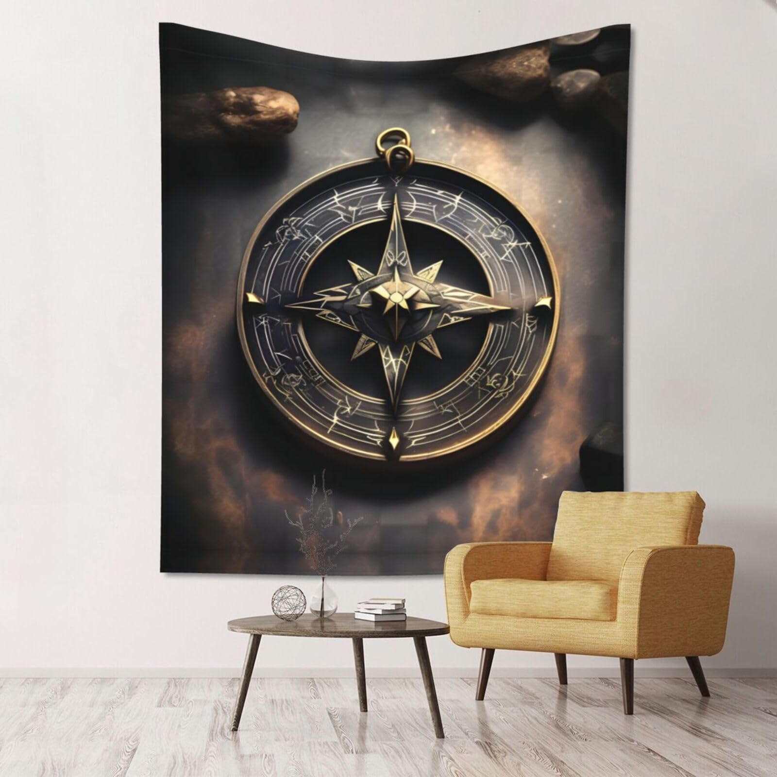 ZZYYDS Floral Wall Decor Tapestry Magical Design Norse Runes Compass for Living Room Dormitory Home Decor Party Background, 60x51 Inch (Vertical)