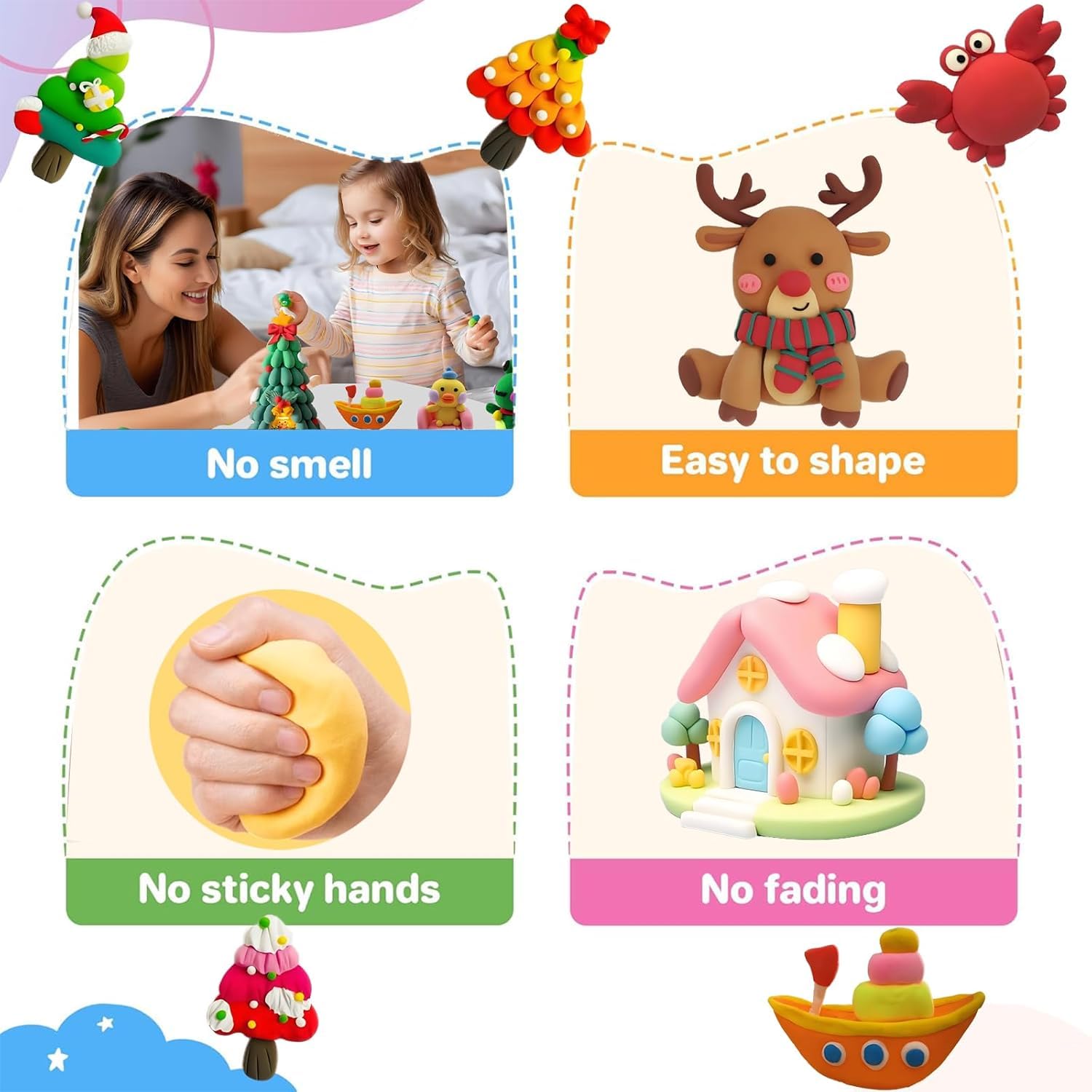 50 Colori Plastilina per Bambini – Box con 3 Strumenti, 9 Formine, 46 Accessori, Manuale – Argilla da Modellare, Pasta Modellabile Autoindurente, Air Dry Clay, Fommy – Regalo Creativo 3-12 Anni