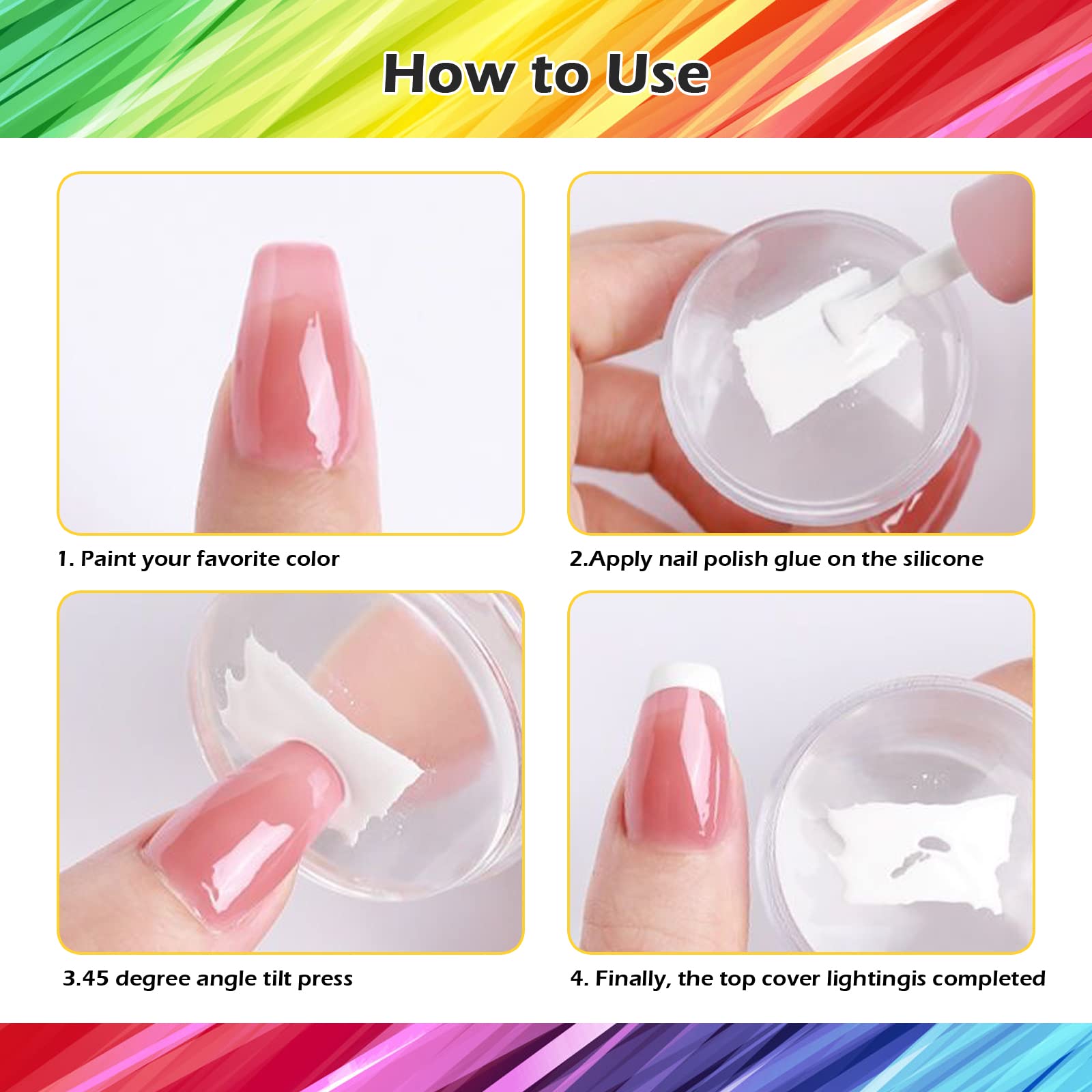 3 Pièces Nail Art Stamper,Ensemble Tampons En Silicone Transparent Nail Art, Jelly Stamper French avec Racleurs