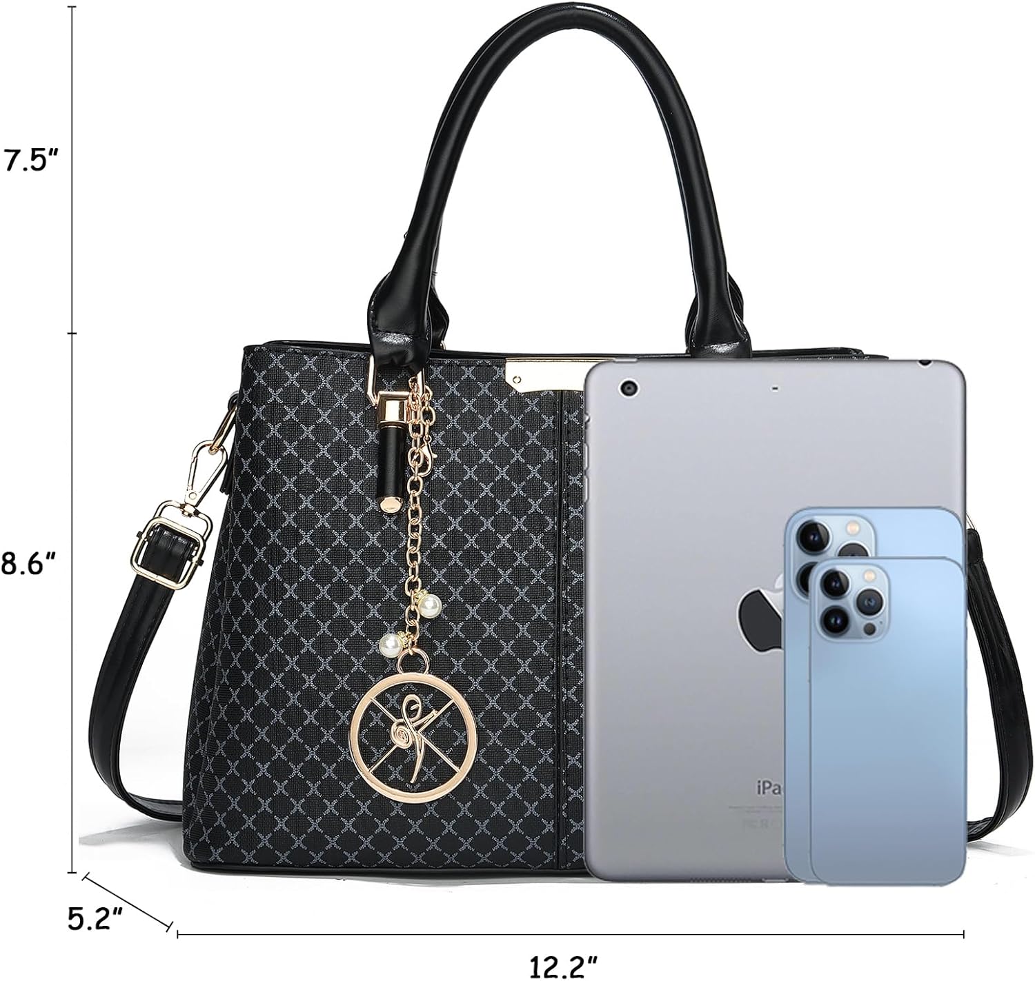 Purse and Handbags for Women, 3 Zip Compartments Tote Bag Designer Shoulder Purse Top Handle Satchel Bags - Image 5