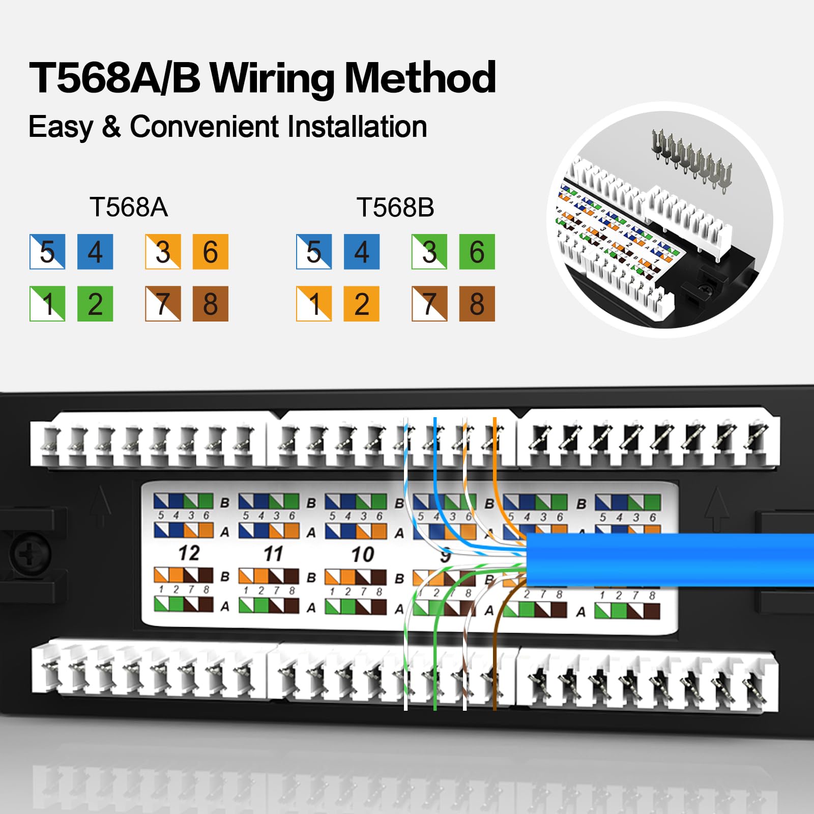Patch Panel 24 porte montaggio a rack o montaggio a parete Cat6 1U Patch Panel di rete 19" RJ45 Patch Panel per rete 10 Gigabit, compatibile con strumenti a impatto 110 o Krone (Patch Panel Cat6 a 24