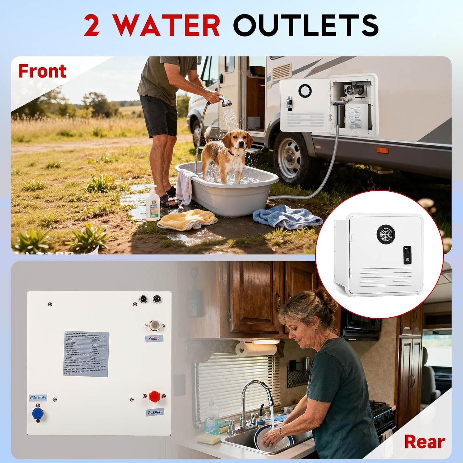 RV Tankless Water Heater, 61,000 BTU RV Hot Water Heater with 15"x15" White Door, DC 12V On Demand Instant Hot Water Heater with Remote Controller, High Altitude Available