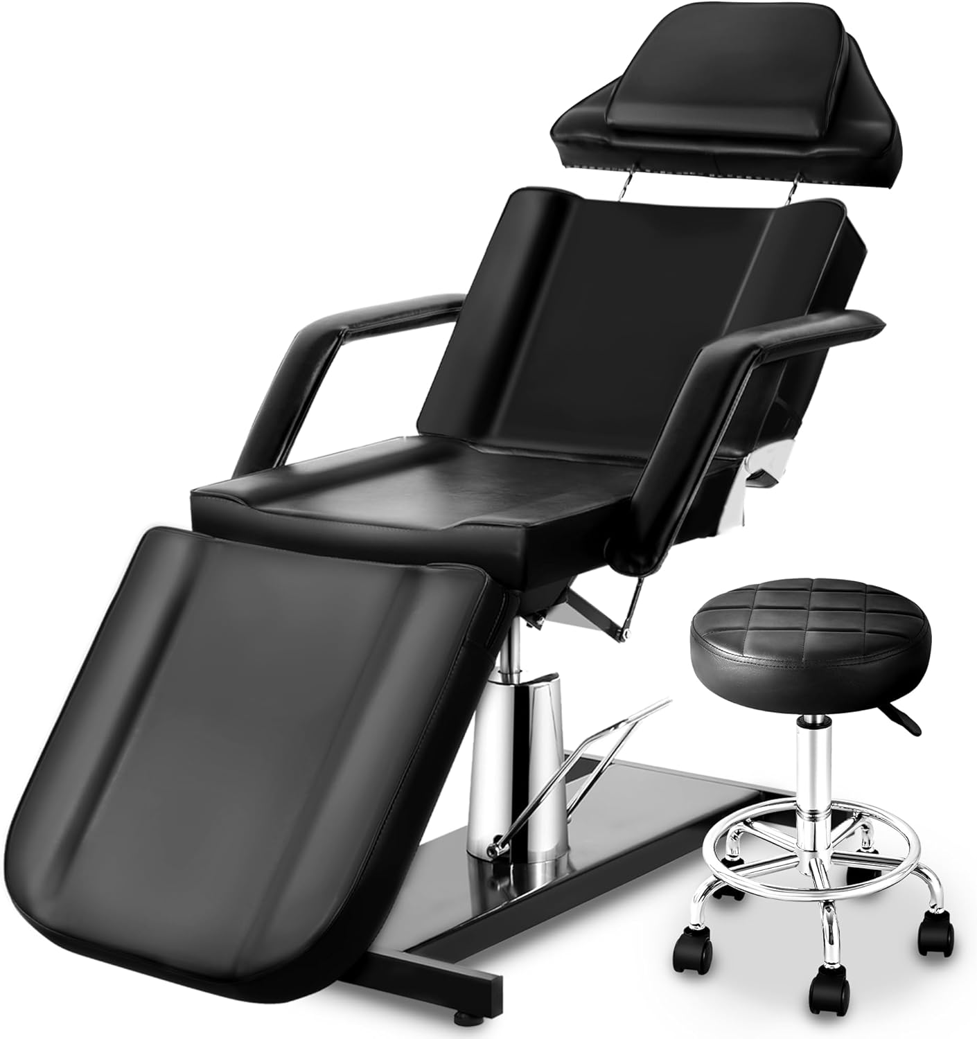 Hydraulic Tattoo Chair for Client, Esthetician Bed with Hydraulic Stool, Blck Tattoo Table Bed for Arist, 360 Swivel Adjustable Facial Chair Spa Table