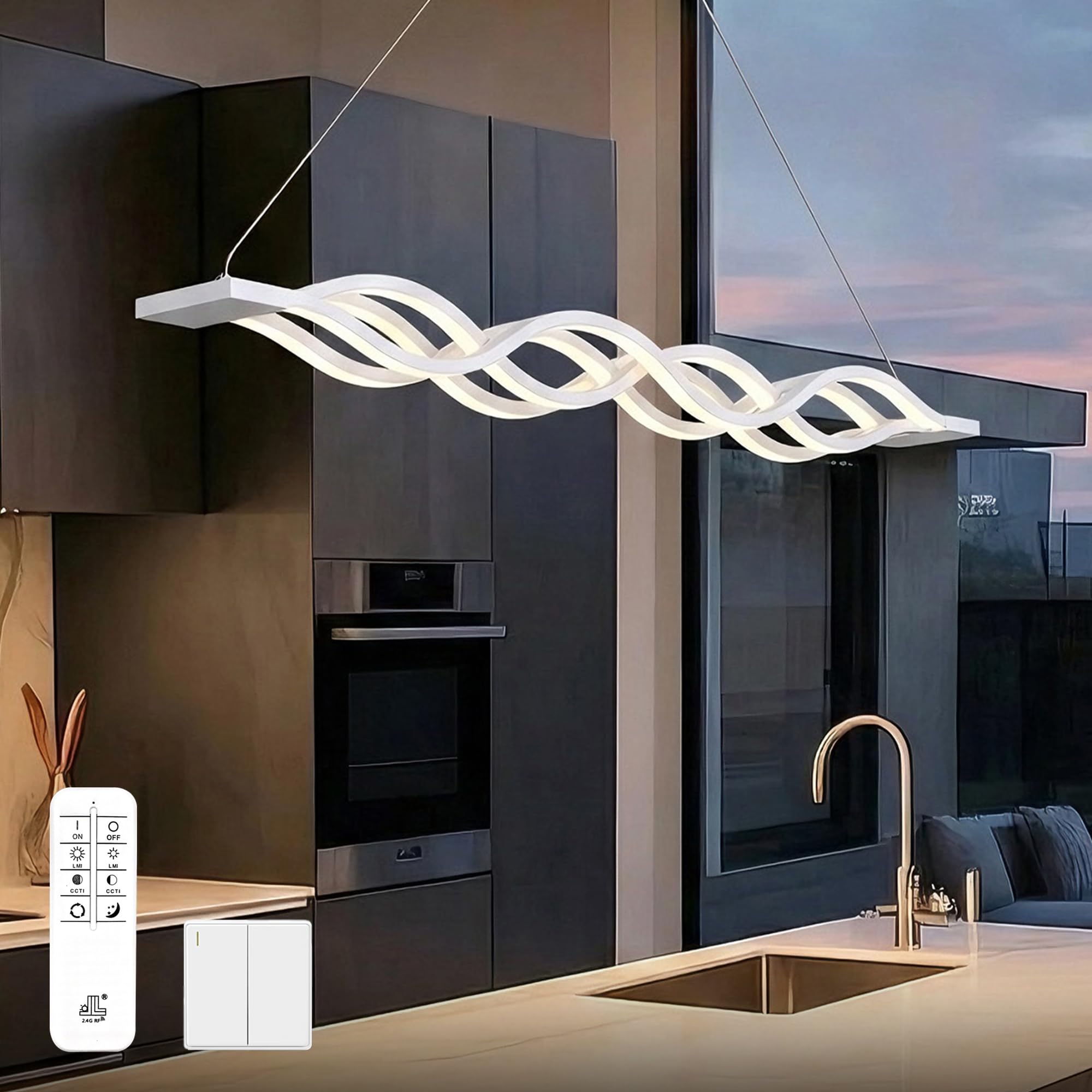 doporro Pendelleuchte Esstisch LED 60W Dimmbar mit Fernbedienung Weiß | Hängelampe Esstisch Höhenverstellbare Esszimmerlampe Intelligente Nachtlicht-& Speicherfunktion für Wohnzimmer, Alivetta3301